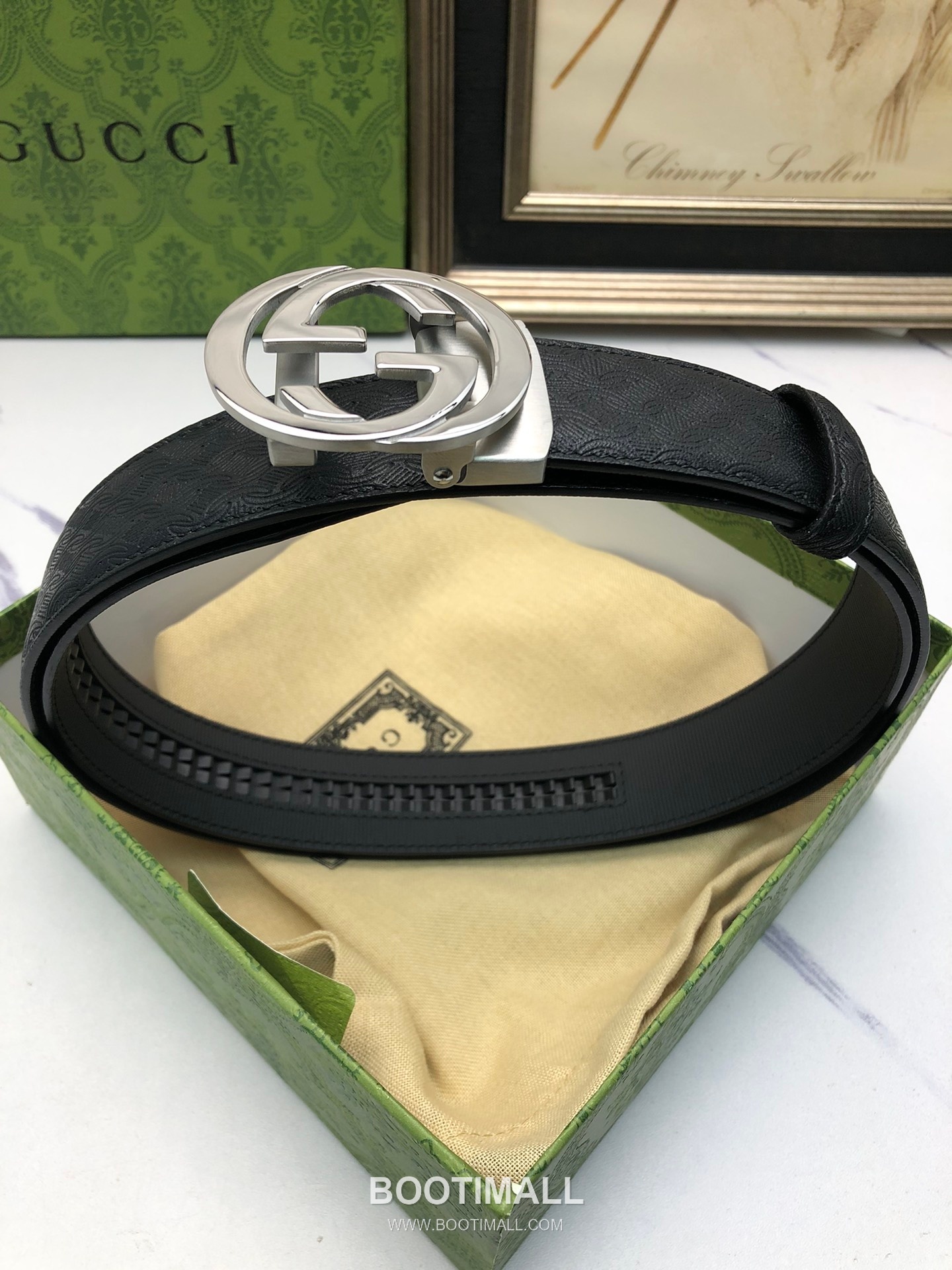 Gucci Calfskin Neck Grain Leather Reversible Belt with Automatic Buckle Palladium 구찌 카프스킨 넥 그레인 레더 리버서블 벨트 오토매틱 버클 황동 베이스 팔라듐 피니시 3.5cm 1