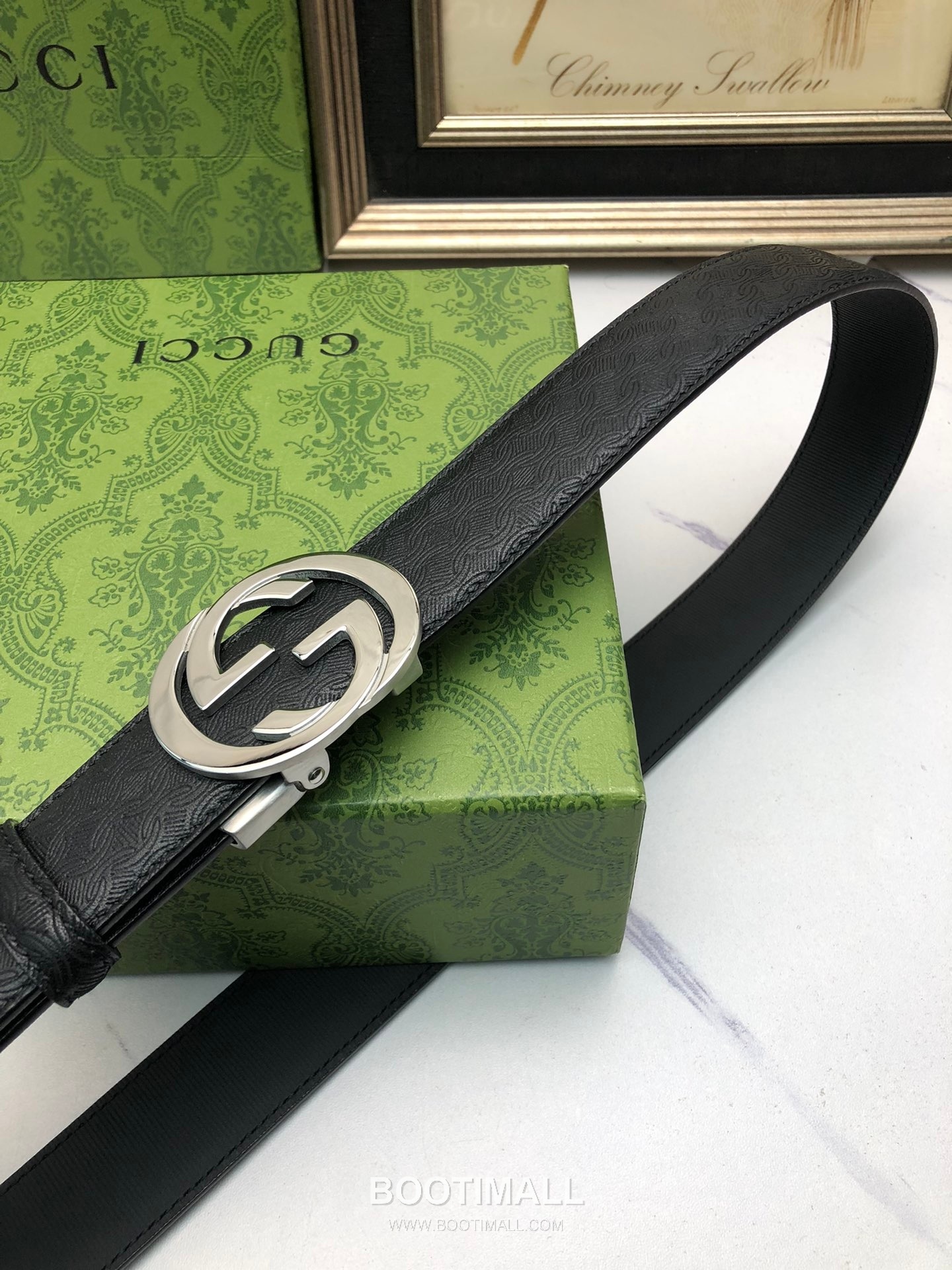 Gucci Calfskin Neck Grain Leather Reversible Belt with Automatic Buckle Palladium 구찌 카프스킨 넥 그레인 레더 리버서블 벨트 오토매틱 버클 황동 베이스 팔라듐 피니시 3.5cm 4