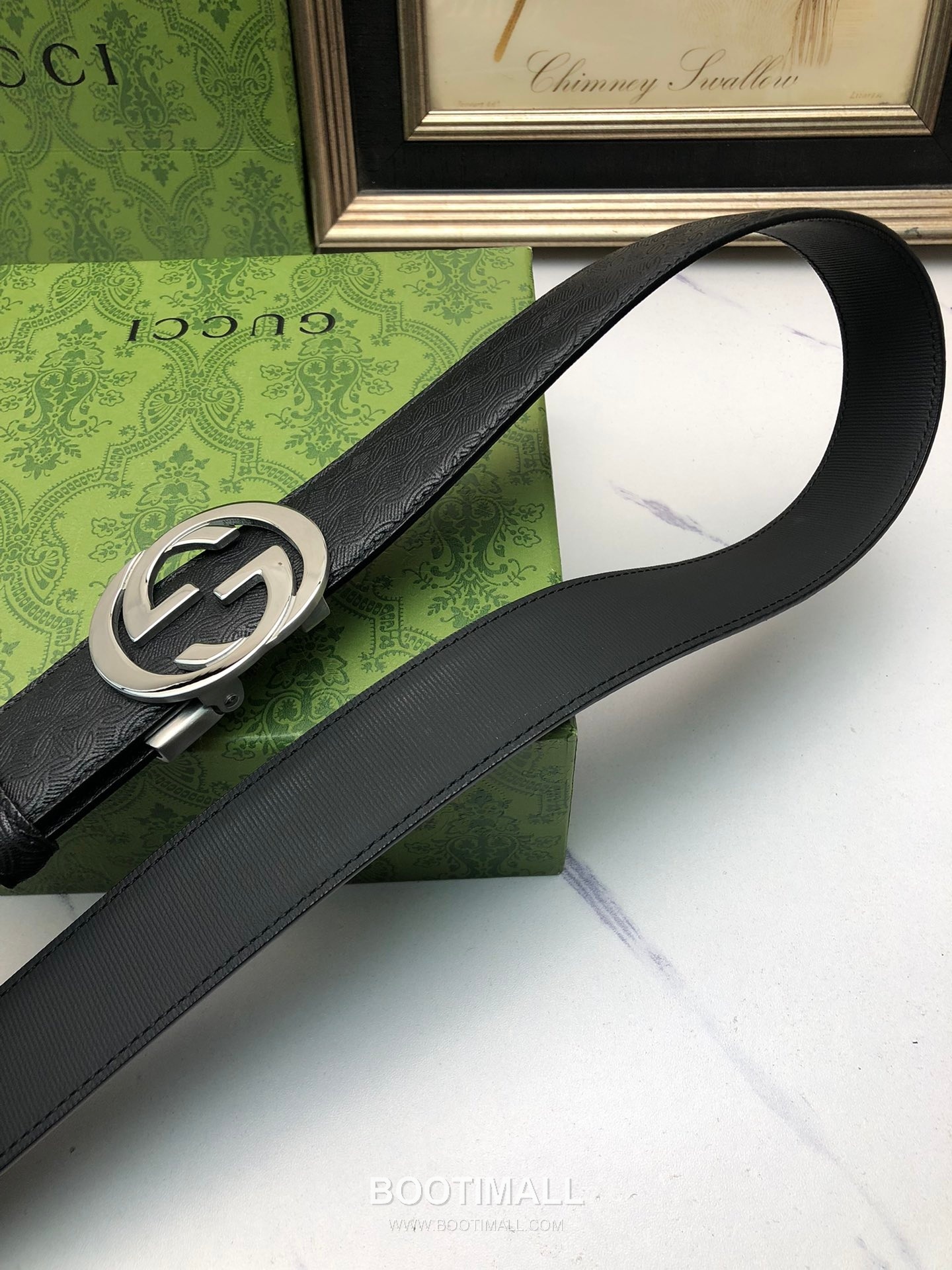 Gucci Calfskin Neck Grain Leather Reversible Belt with Automatic Buckle Palladium 구찌 카프스킨 넥 그레인 레더 리버서블 벨트 오토매틱 버클 황동 베이스 팔라듐 피니시 3.5cm 5