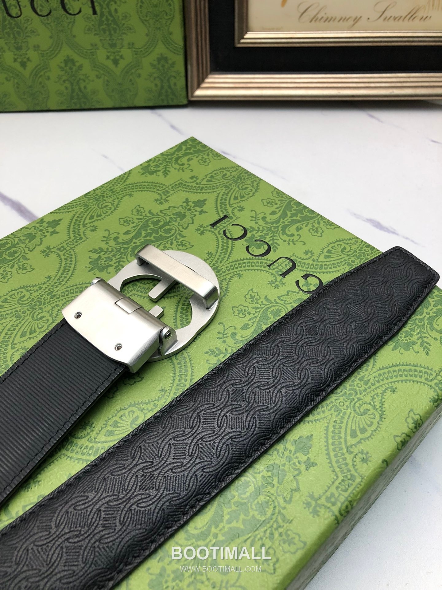 Gucci Calfskin Neck Grain Leather Reversible Belt with Automatic Buckle Palladium 구찌 카프스킨 넥 그레인 레더 리버서블 벨트 오토매틱 버클 황동 베이스 팔라듐 피니시 3.5cm 6