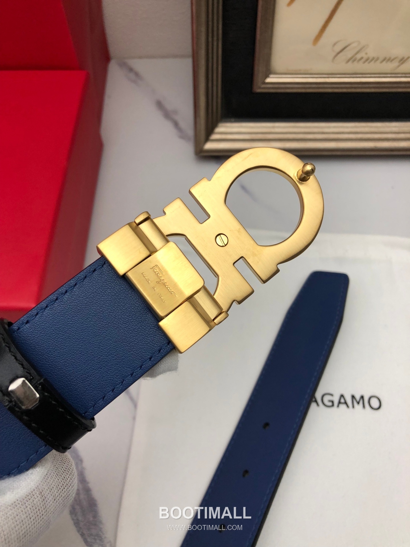 Ferragamo Gancini Calfskin Embossed Leather Reversible Belt with Gancini Buckle Gold-Plated 페라가모 간치니 카프스킨 엠보싱 레더 리버서블 벨트 간치니 버클 황동 베이스 금도금 3.5cm 8