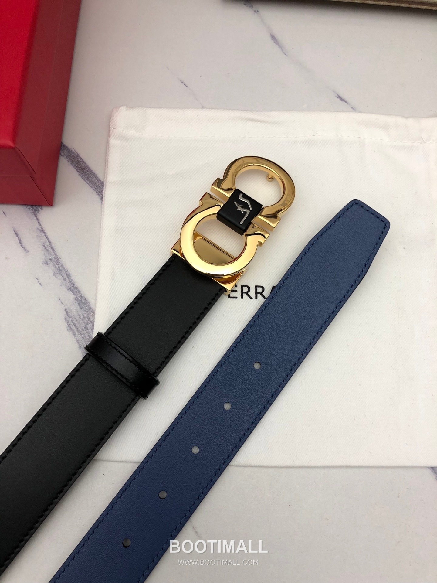 Ferragamo Gancini Calfskin Embossed Leather Reversible Belt with Gancini Buckle Gold-Plated 페라가모 간치니 카프스킨 엠보싱 레더 리버서블 벨트 간치니 버클 황동 베이스 금도금 3.5cm 6