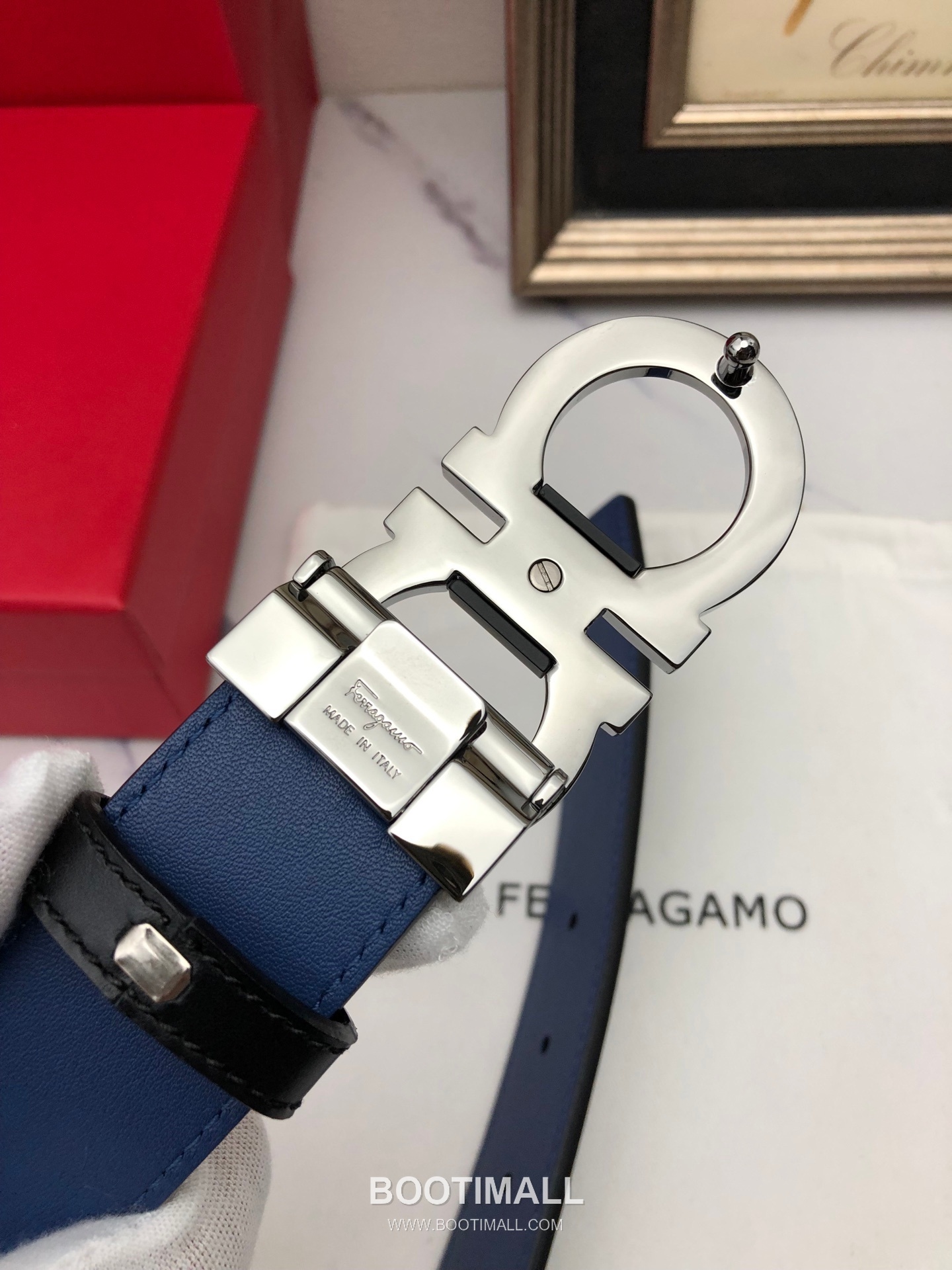 Ferragamo Gancini Calfskin Embossed Leather Reversible Belt with Gancini Buckle Gold-Plated 페라가모 간치니 카프스킨 엠보싱 레더 리버서블 벨트 간치니 버클 황동 베이스 금도금 3.5cm 8