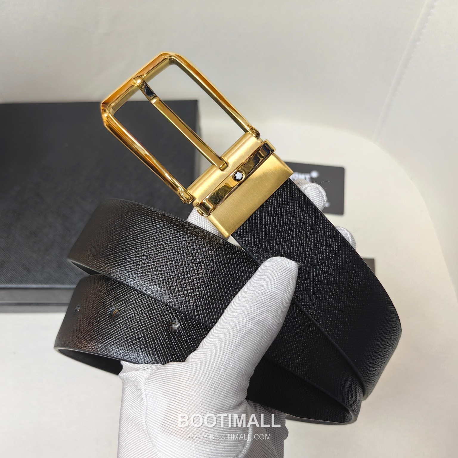 Montblanc Calfskin Leather Belt with Pin Buckle Palladium 몽블랑 카프스킨 레더 벨트 핀 버클 황동 베이스 팔라듐 피니시 3.5cm 1