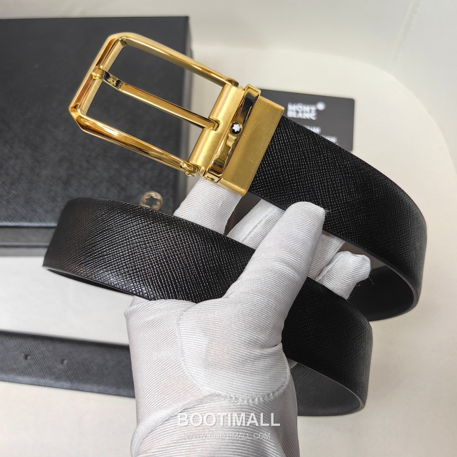 Montblanc Calfskin Leather Belt with Pin Buckle Palladium 몽블랑 카프스킨 레더 벨트 핀 버클 황동 베이스 팔라듐 피니시 3.5cm 2