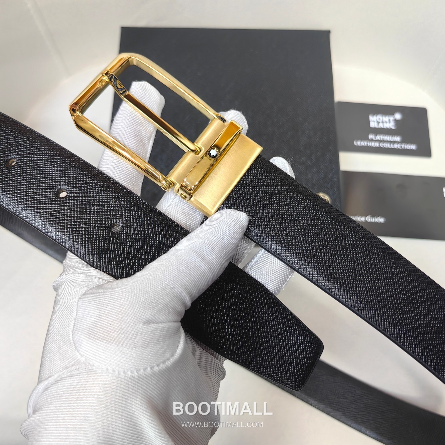 Montblanc Calfskin Leather Belt with Pin Buckle Palladium 몽블랑 카프스킨 레더 벨트 핀 버클 황동 베이스 팔라듐 피니시 3.5cm 3