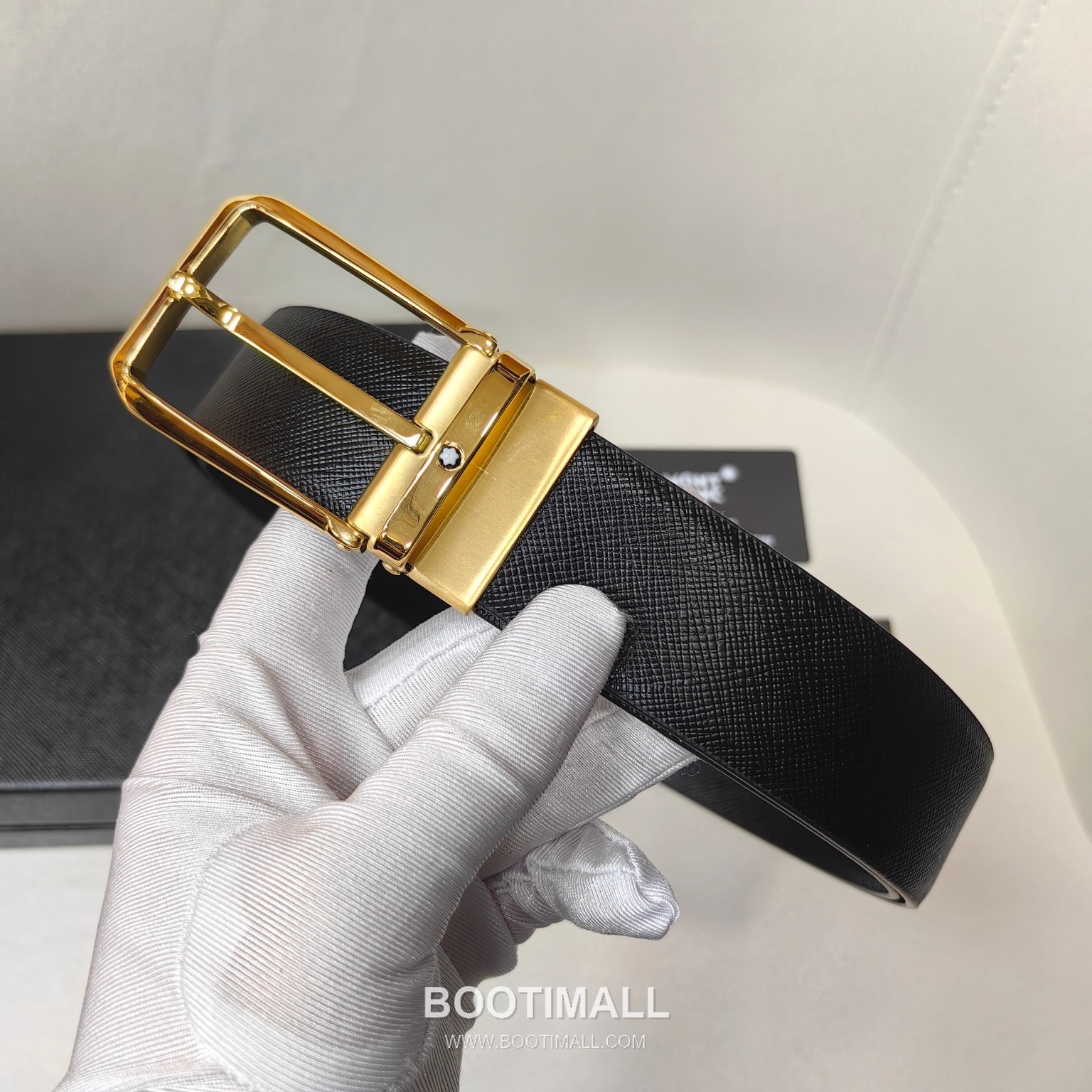 Montblanc Calfskin Leather Belt with Pin Buckle Palladium 몽블랑 카프스킨 레더 벨트 핀 버클 황동 베이스 팔라듐 피니시 3.5cm 4