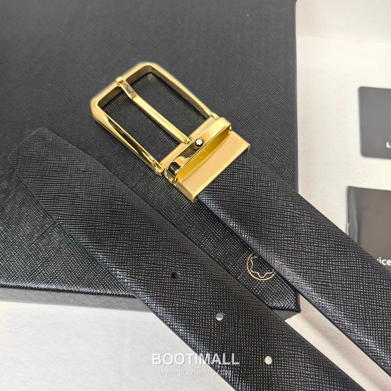 Montblanc Calfskin Leather Belt with Pin Buckle Palladium 몽블랑 카프스킨 레더 벨트 핀 버클 황동 베이스 팔라듐 피니시 3.5cm 5