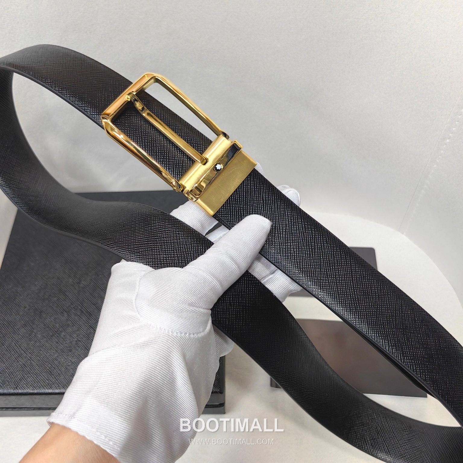 Montblanc Calfskin Leather Belt with Pin Buckle Palladium 몽블랑 카프스킨 레더 벨트 핀 버클 황동 베이스 팔라듐 피니시 3.5cm 6