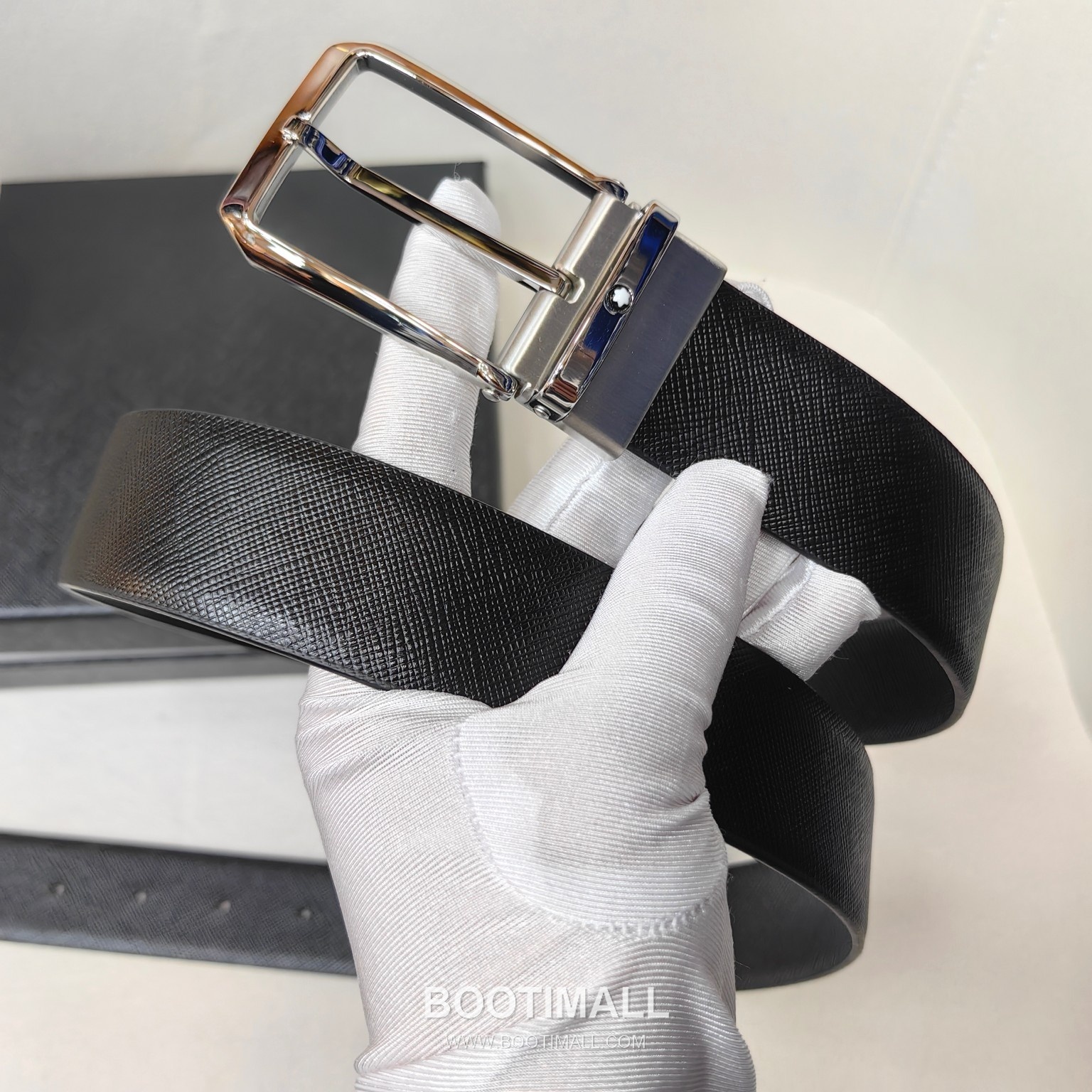 Montblanc Calfskin Leather Belt with Pin Buckle Palladium 몽블랑 카프스킨 레더 벨트 핀 버클 황동 베이스 팔라듐 피니시 3.5cm 2