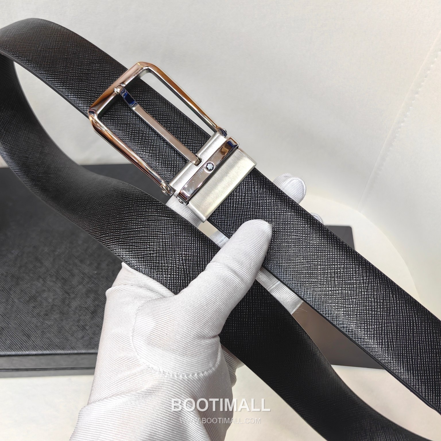 Montblanc Calfskin Leather Belt with Pin Buckle Palladium 몽블랑 카프스킨 레더 벨트 핀 버클 황동 베이스 팔라듐 피니시 3.5cm 5