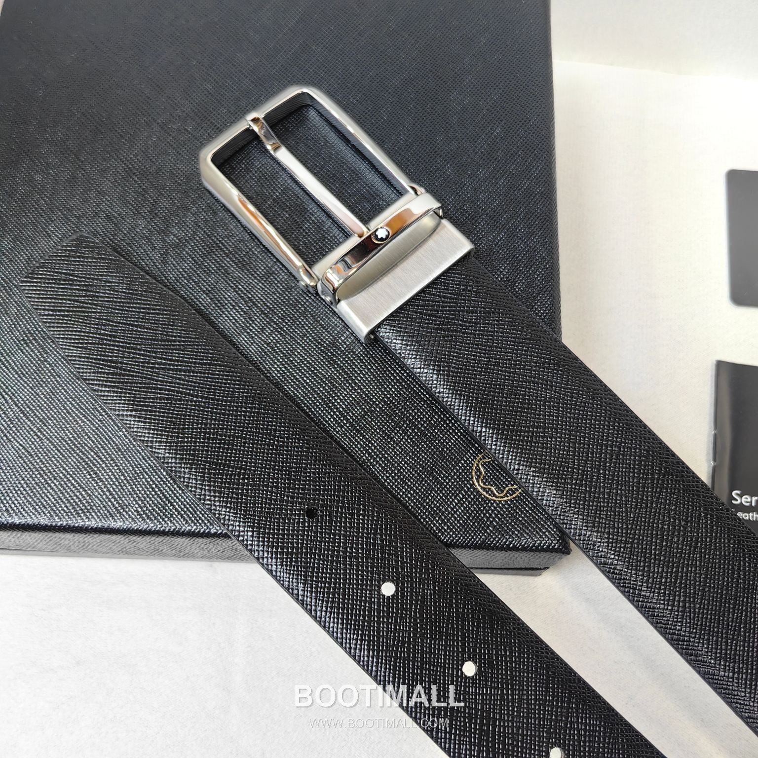 Montblanc Calfskin Leather Belt with Pin Buckle Palladium 몽블랑 카프스킨 레더 벨트 핀 버클 황동 베이스 팔라듐 피니시 3.5cm 6