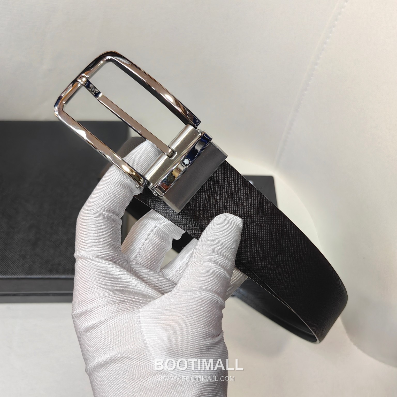 Montblanc Calfskin Leather Belt with Pin Buckle Palladium 몽블랑 카프스킨 레더 벨트 핀 버클 황동 베이스 팔라듐 피니시 3.5cm 4