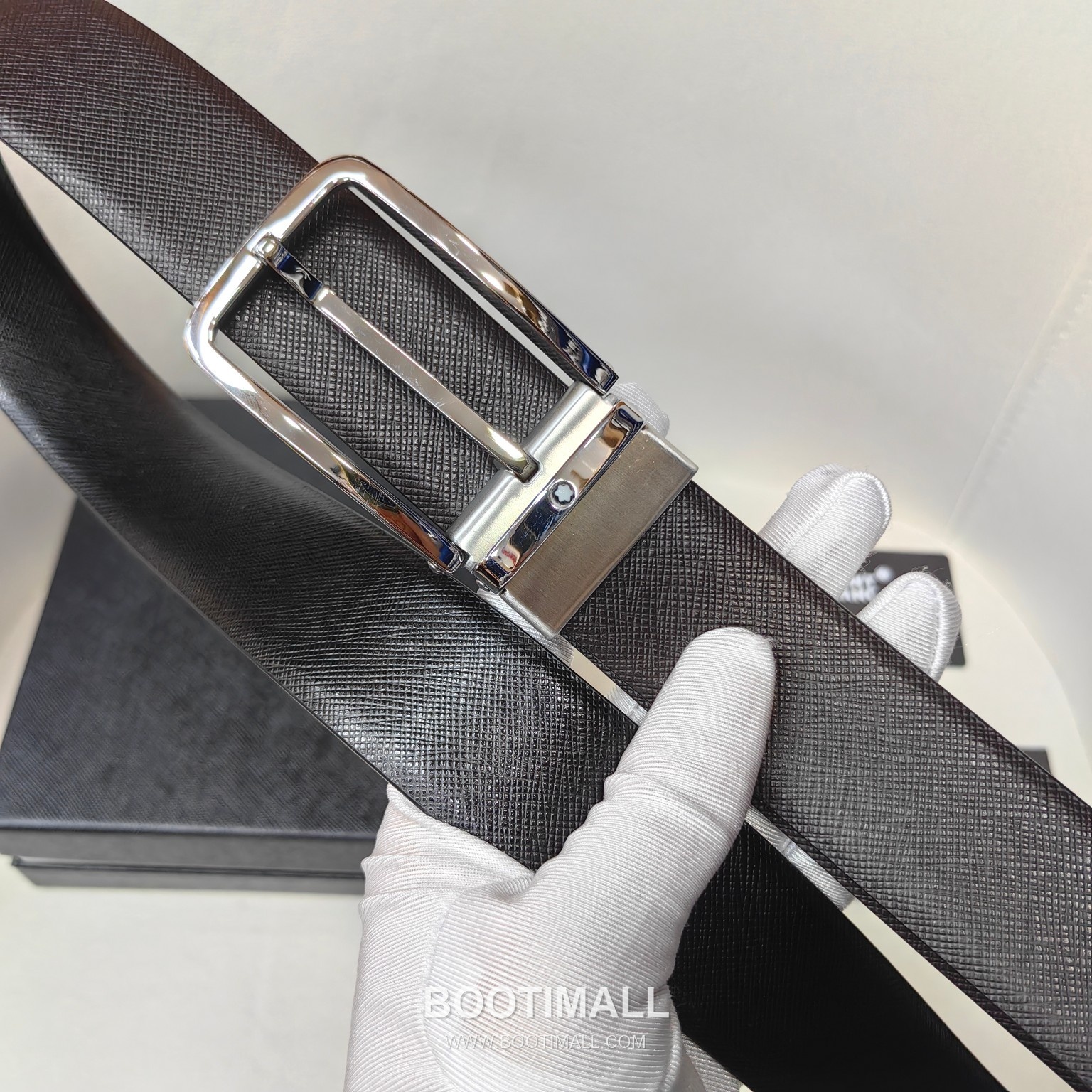 Montblanc Calfskin Leather Belt with Pin Buckle Palladium 몽블랑 카프스킨 레더 벨트 핀 버클 황동 베이스 팔라듐 피니시 3.5cm 5