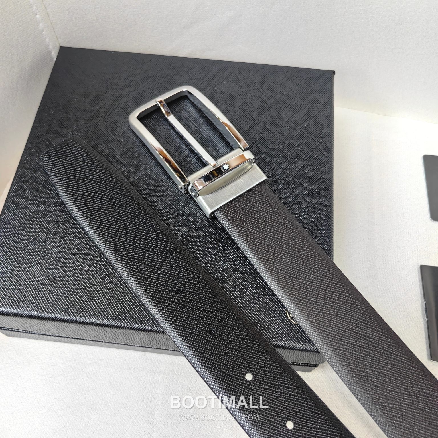 Montblanc Calfskin Leather Belt with Pin Buckle Palladium 몽블랑 카프스킨 레더 벨트 핀 버클 황동 베이스 팔라듐 피니시 3.5cm 6