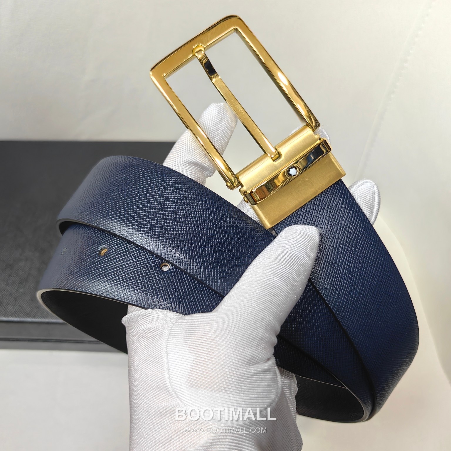 Montblanc Calfskin Leather Belt with Pin Buckle Palladium 몽블랑 카프스킨 레더 벨트 핀 버클 황동 베이스 팔라듐 피니시 3.5cm 1