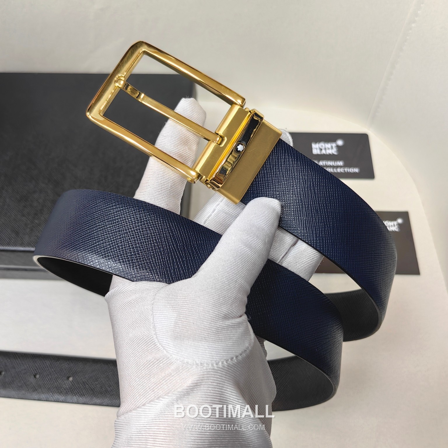 Montblanc Calfskin Leather Belt with Pin Buckle Palladium 몽블랑 카프스킨 레더 벨트 핀 버클 황동 베이스 팔라듐 피니시 3.5cm 2