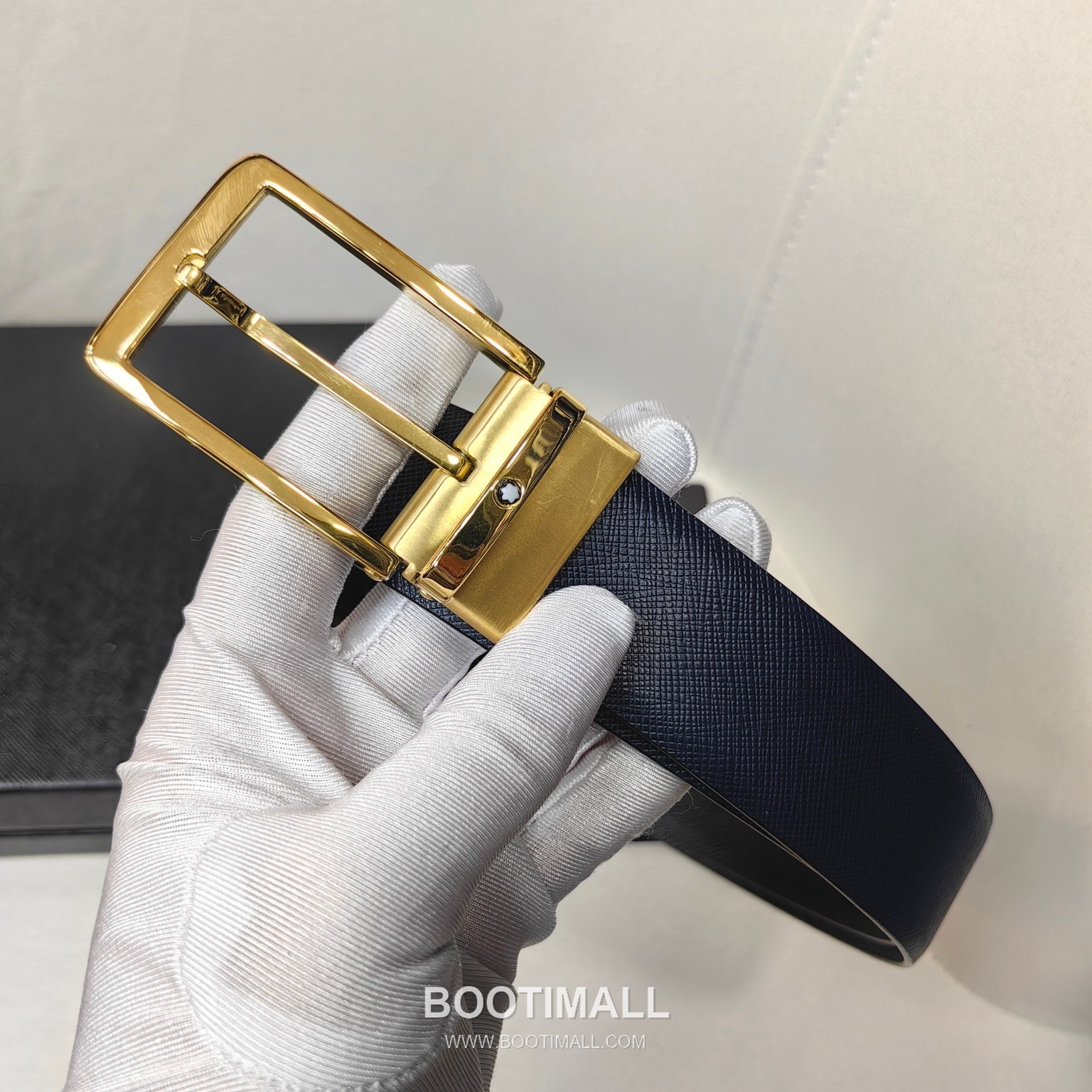 Montblanc Calfskin Leather Belt with Pin Buckle Palladium 몽블랑 카프스킨 레더 벨트 핀 버클 황동 베이스 팔라듐 피니시 3.5cm 4