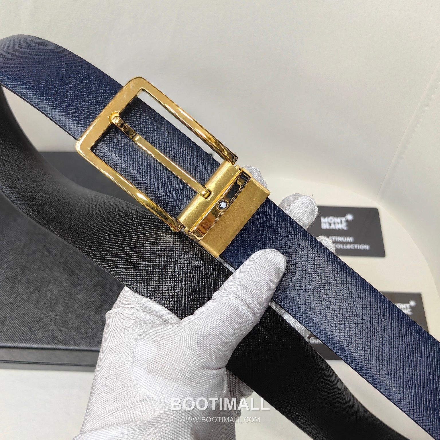 Montblanc Calfskin Leather Belt with Pin Buckle Palladium 몽블랑 카프스킨 레더 벨트 핀 버클 황동 베이스 팔라듐 피니시 3.5cm 5