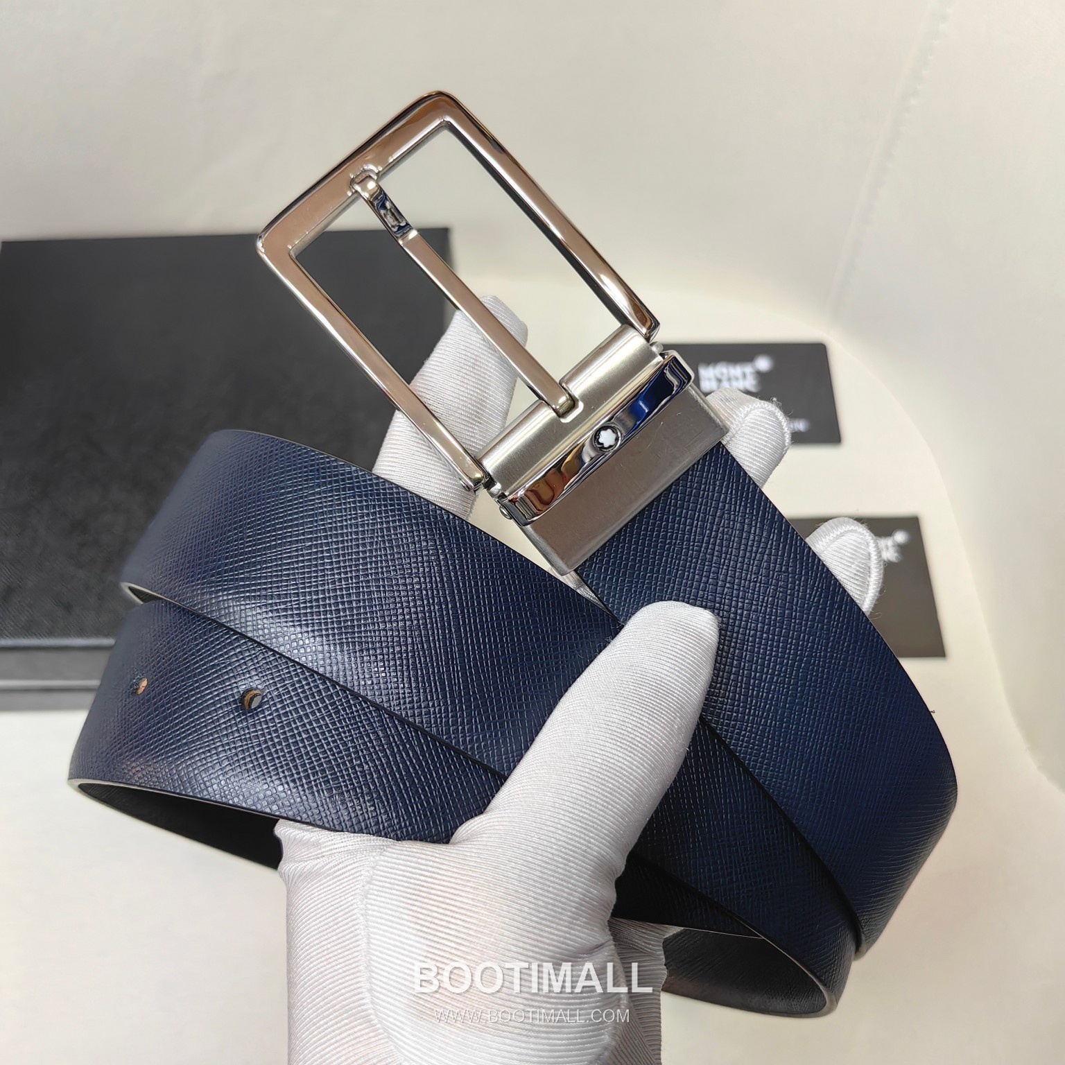 Montblanc Calfskin Leather Belt with Pin Buckle Palladium 몽블랑 카프스킨 레더 벨트 핀 버클 황동 베이스 팔라듐 피니시 3.5cm 1