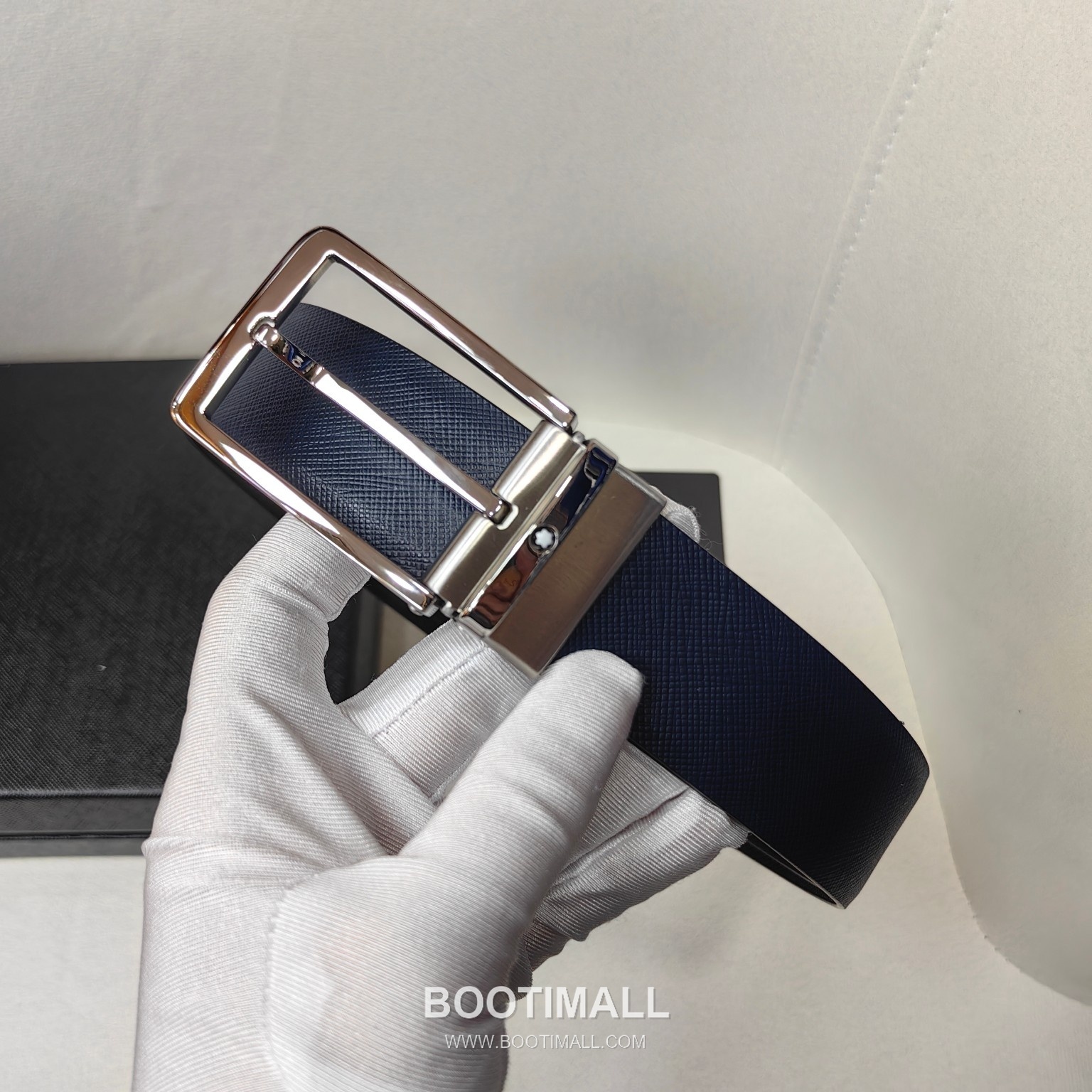 Montblanc Calfskin Leather Belt with Pin Buckle Palladium 몽블랑 카프스킨 레더 벨트 핀 버클 황동 베이스 팔라듐 피니시 3.5cm 4