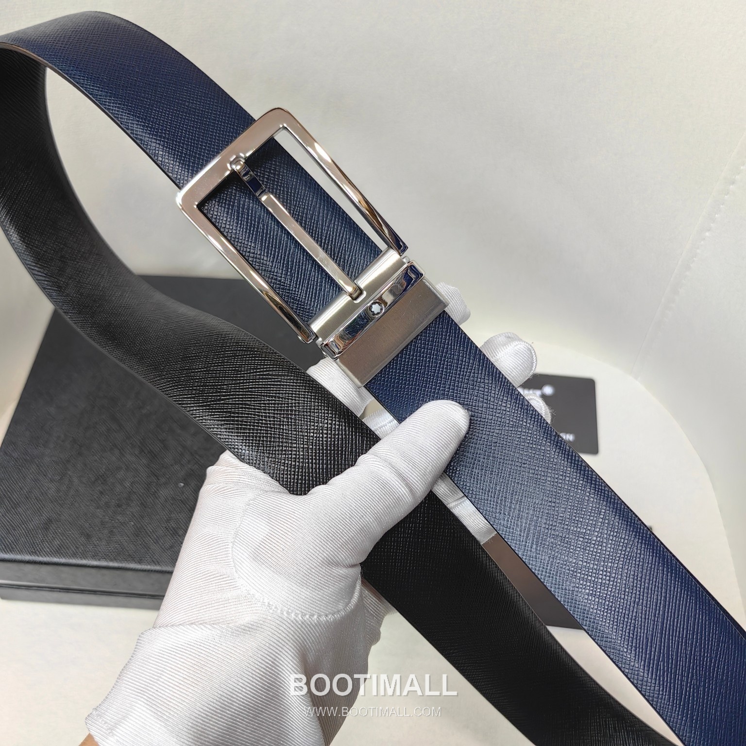 Montblanc Calfskin Leather Belt with Pin Buckle Palladium 몽블랑 카프스킨 레더 벨트 핀 버클 황동 베이스 팔라듐 피니시 3.5cm 5