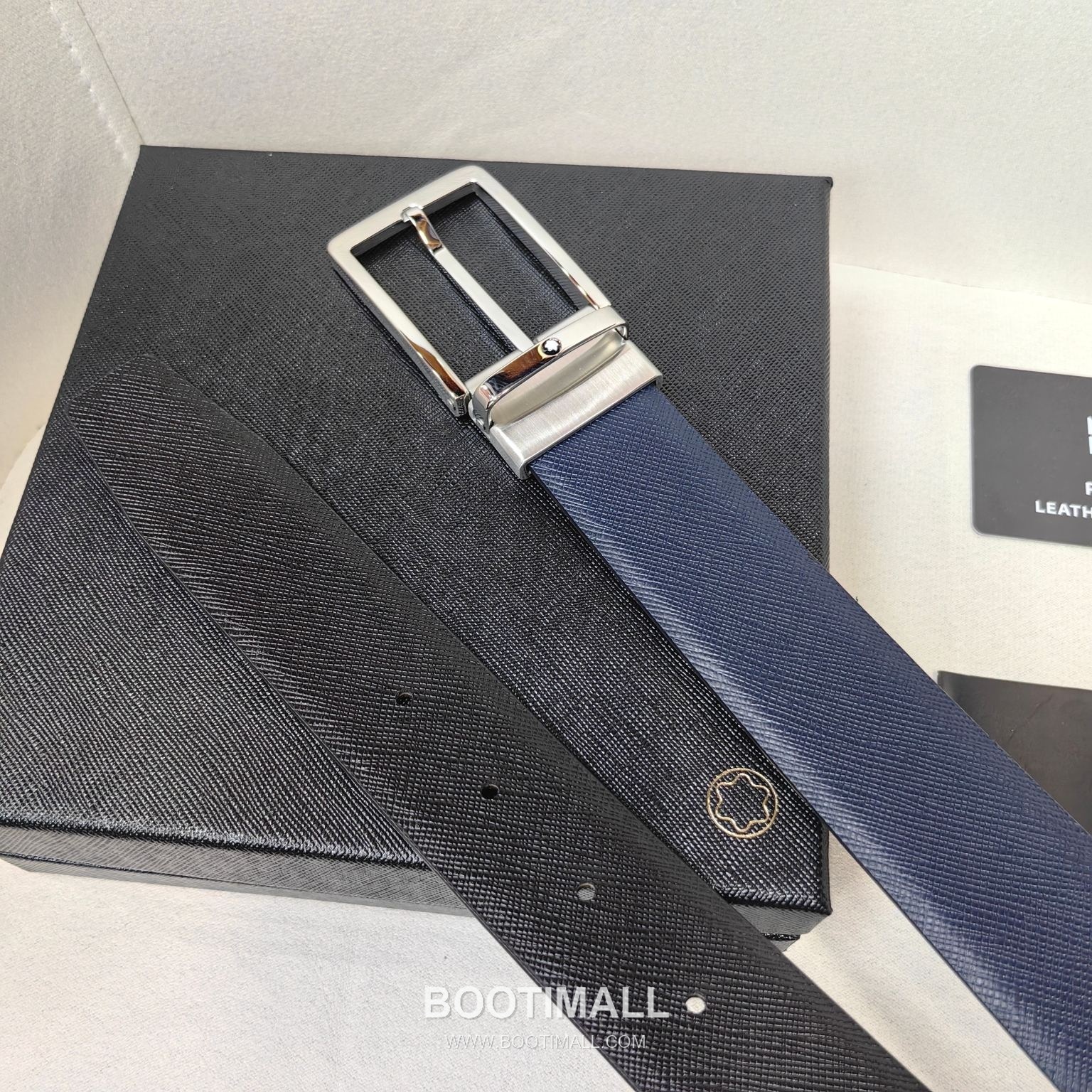 Montblanc Calfskin Leather Belt with Pin Buckle Palladium 몽블랑 카프스킨 레더 벨트 핀 버클 황동 베이스 팔라듐 피니시 3.5cm 6