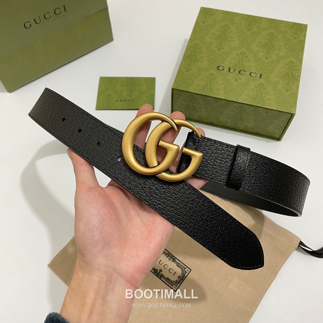 Gucci GG Marmont Calfskin Leather Belt with Double G Buckle Gold-Plated 구찌 GG 마몬트 카프스킨 레더 벨트 더블G 버클 황동 베이스 금도금 4.0cm 1