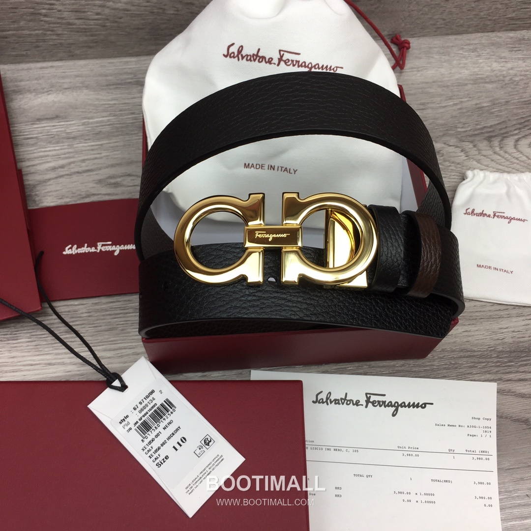 Ferragamo Gancini Calfskin Litchi Leather Reversible Belt with Gancini Buckle Palladium 페라가모 간치니 카프스킨 리치 레더 리버서블 벨트 간치니 버클 황동 베이스 팔라듐 피니시 3.5cm 1