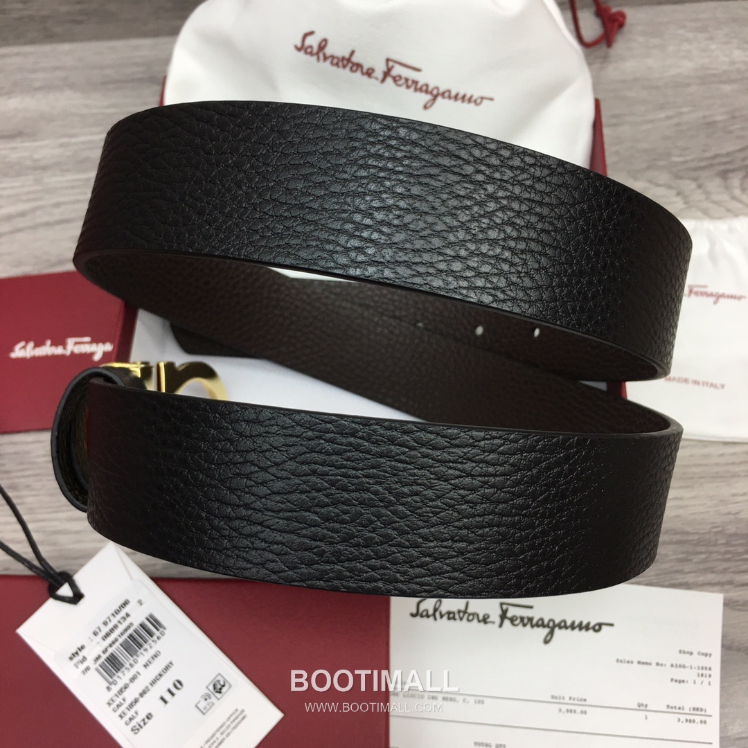 Ferragamo Gancini Calfskin Litchi Leather Reversible Belt with Gancini Buckle Palladium 페라가모 간치니 카프스킨 리치 레더 리버서블 벨트 간치니 버클 황동 베이스 팔라듐 피니시 3.5cm 3