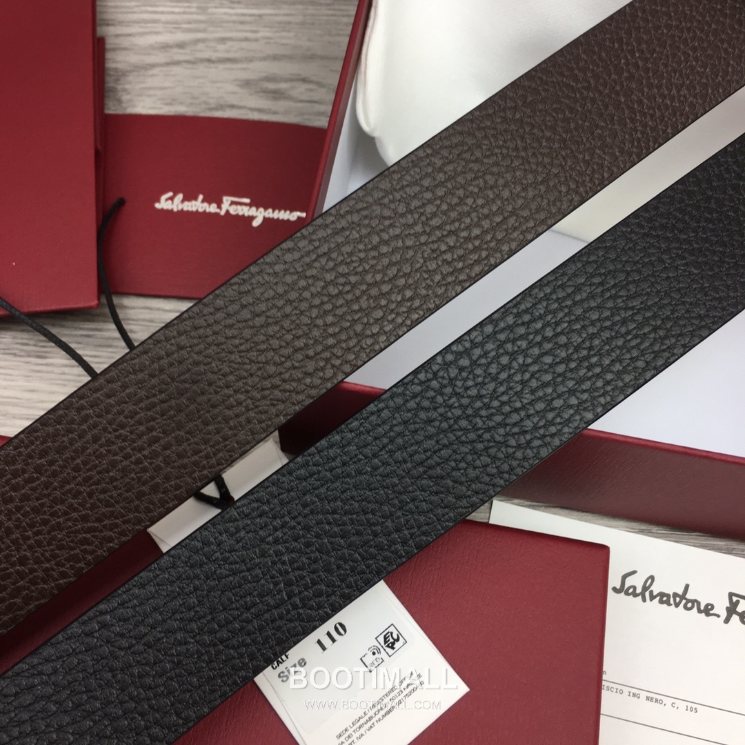 Ferragamo Gancini Calfskin Litchi Leather Reversible Belt with Gancini Buckle Palladium 페라가모 간치니 카프스킨 리치 레더 리버서블 벨트 간치니 버클 황동 베이스 팔라듐 피니시 3.5cm 4