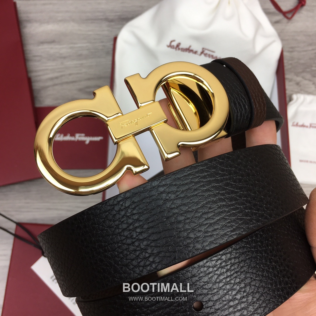 Ferragamo Gancini Calfskin Litchi Leather Reversible Belt with Gancini Buckle Palladium 페라가모 간치니 카프스킨 리치 레더 리버서블 벨트 간치니 버클 황동 베이스 팔라듐 피니시 3.5cm 7