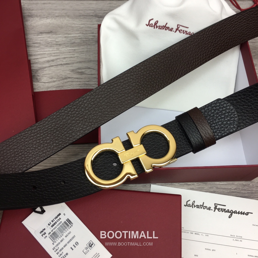 Ferragamo Gancini Calfskin Litchi Leather Reversible Belt with Gancini Buckle Palladium 페라가모 간치니 카프스킨 리치 레더 리버서블 벨트 간치니 버클 황동 베이스 팔라듐 피니시 3.5cm 8