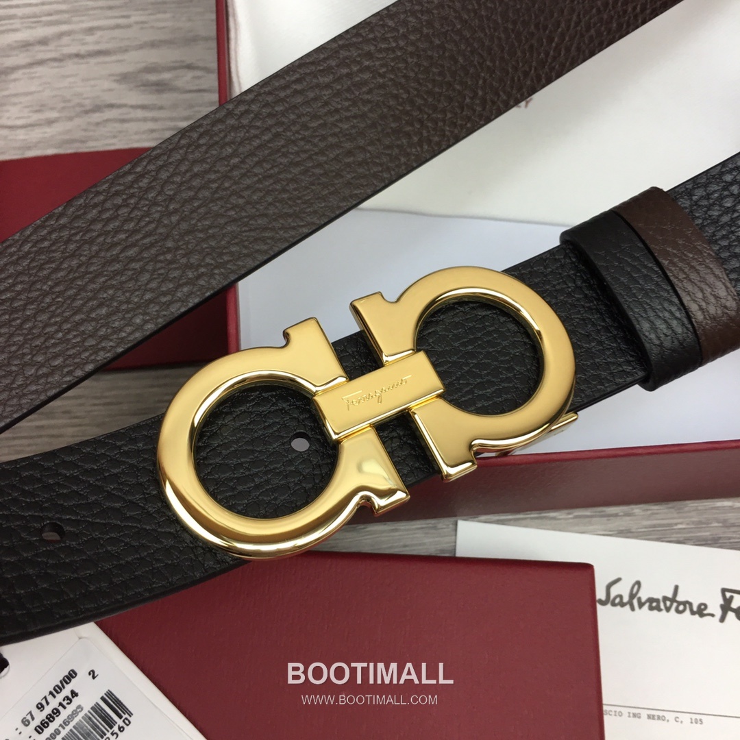 Ferragamo Gancini Calfskin Litchi Leather Reversible Belt with Gancini Buckle Palladium 페라가모 간치니 카프스킨 리치 레더 리버서블 벨트 간치니 버클 황동 베이스 팔라듐 피니시 3.5cm 9