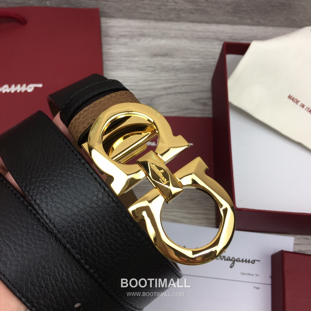 Ferragamo Gancini Calfskin Litchi Leather Reversible Belt with Gancini Buckle Palladium 페라가모 간치니 카프스킨 리치 레더 리버서블 벨트 간치니 버클 황동 베이스 팔라듐 피니시 3.5cm 7