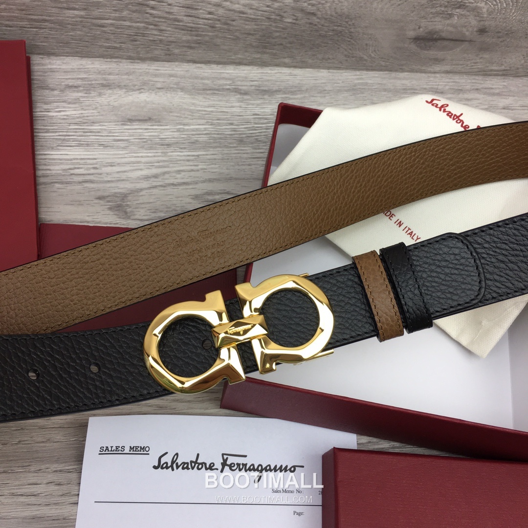 Ferragamo Gancini Calfskin Litchi Leather Reversible Belt with Gancini Buckle Palladium 페라가모 간치니 카프스킨 리치 레더 리버서블 벨트 간치니 버클 황동 베이스 팔라듐 피니시 3.5cm 8