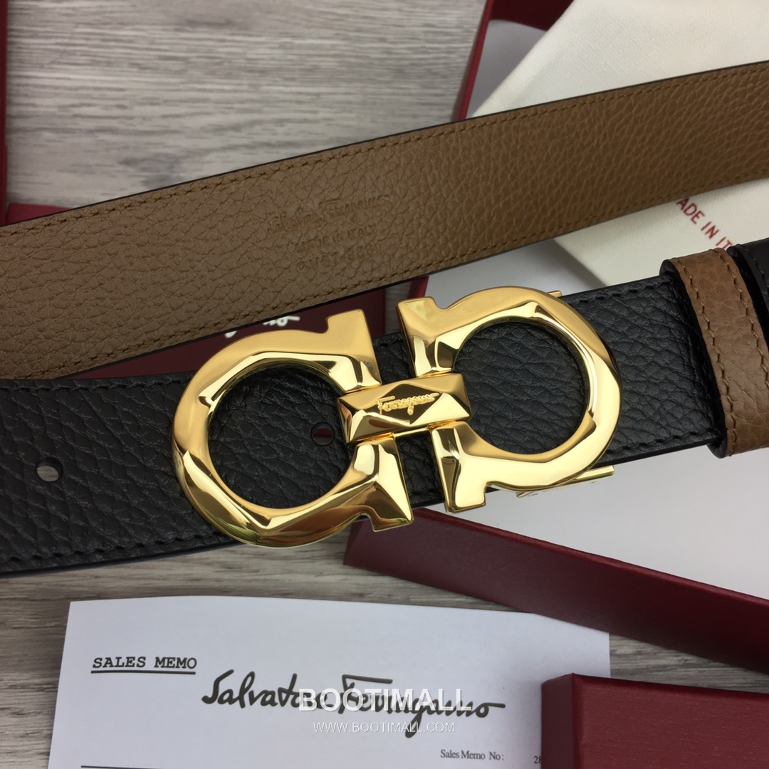 Ferragamo Gancini Calfskin Litchi Leather Reversible Belt with Gancini Buckle Palladium 페라가모 간치니 카프스킨 리치 레더 리버서블 벨트 간치니 버클 황동 베이스 팔라듐 피니시 3.5cm 9