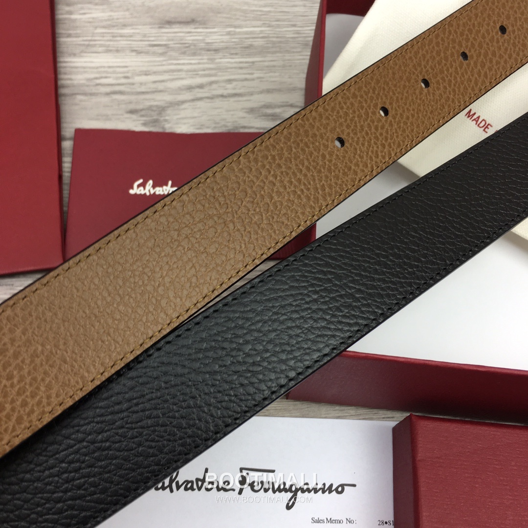 Ferragamo Gancini Calfskin Litchi Leather Reversible Belt with Gancini Buckle Palladium 페라가모 간치니 카프스킨 리치 레더 리버서블 벨트 간치니 버클 황동 베이스 팔라듐 피니시 3.5cm 7