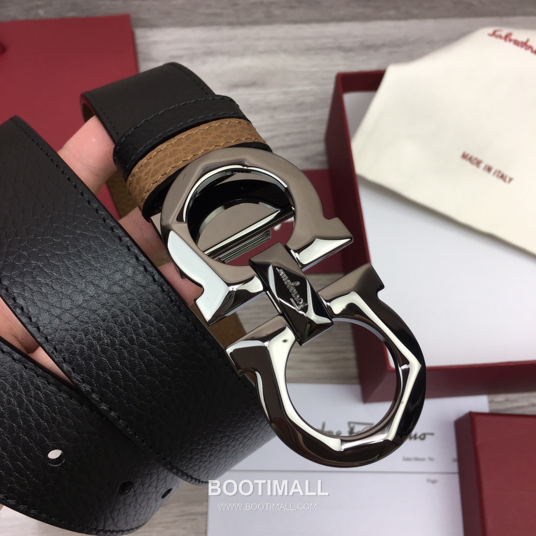 Ferragamo Gancini Calfskin Litchi Leather Reversible Belt with Gancini Buckle Palladium 페라가모 간치니 카프스킨 리치 레더 리버서블 벨트 간치니 버클 황동 베이스 팔라듐 피니시 3.5cm 7
