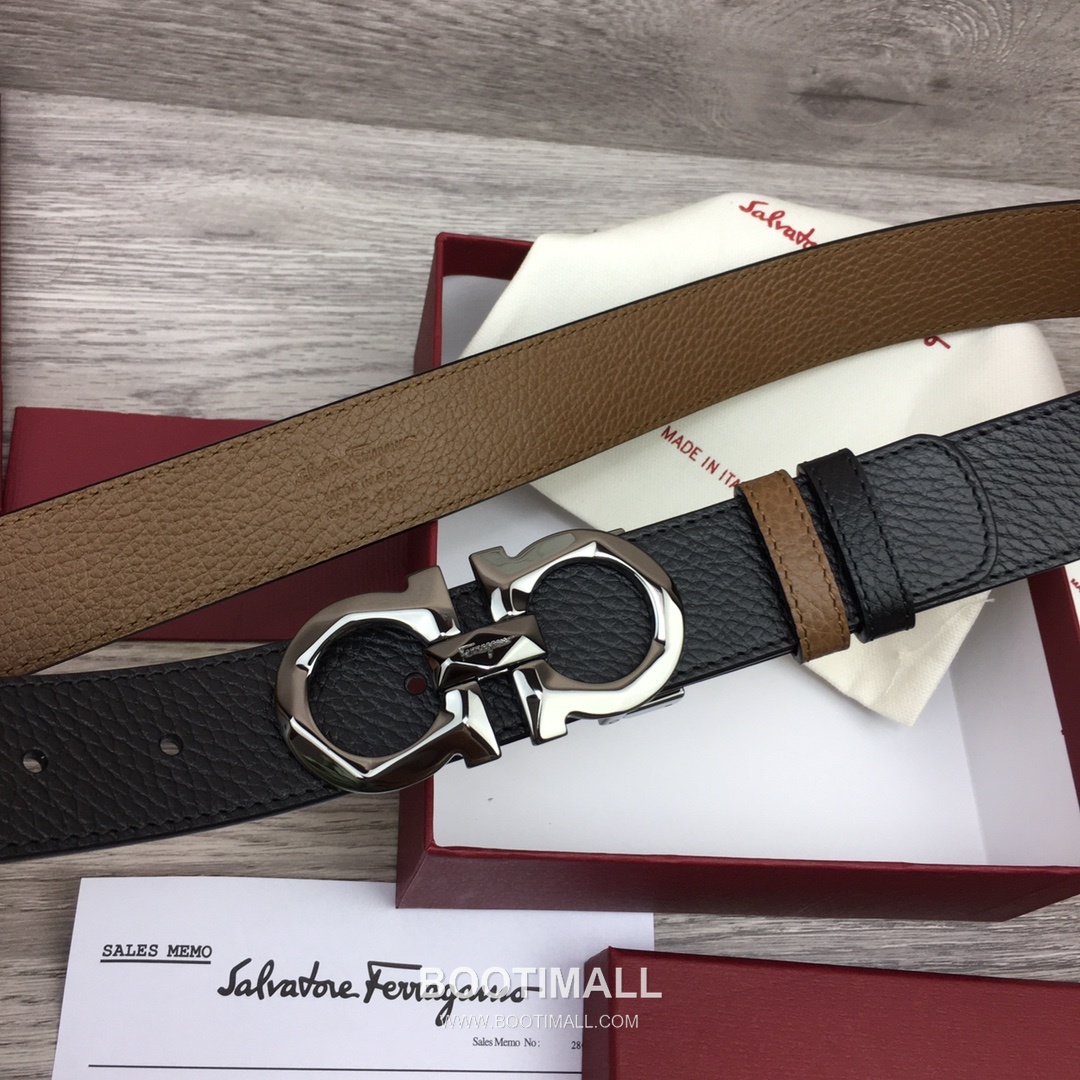 Ferragamo Gancini Calfskin Litchi Leather Reversible Belt with Gancini Buckle Palladium 페라가모 간치니 카프스킨 리치 레더 리버서블 벨트 간치니 버클 황동 베이스 팔라듐 피니시 3.5cm 8