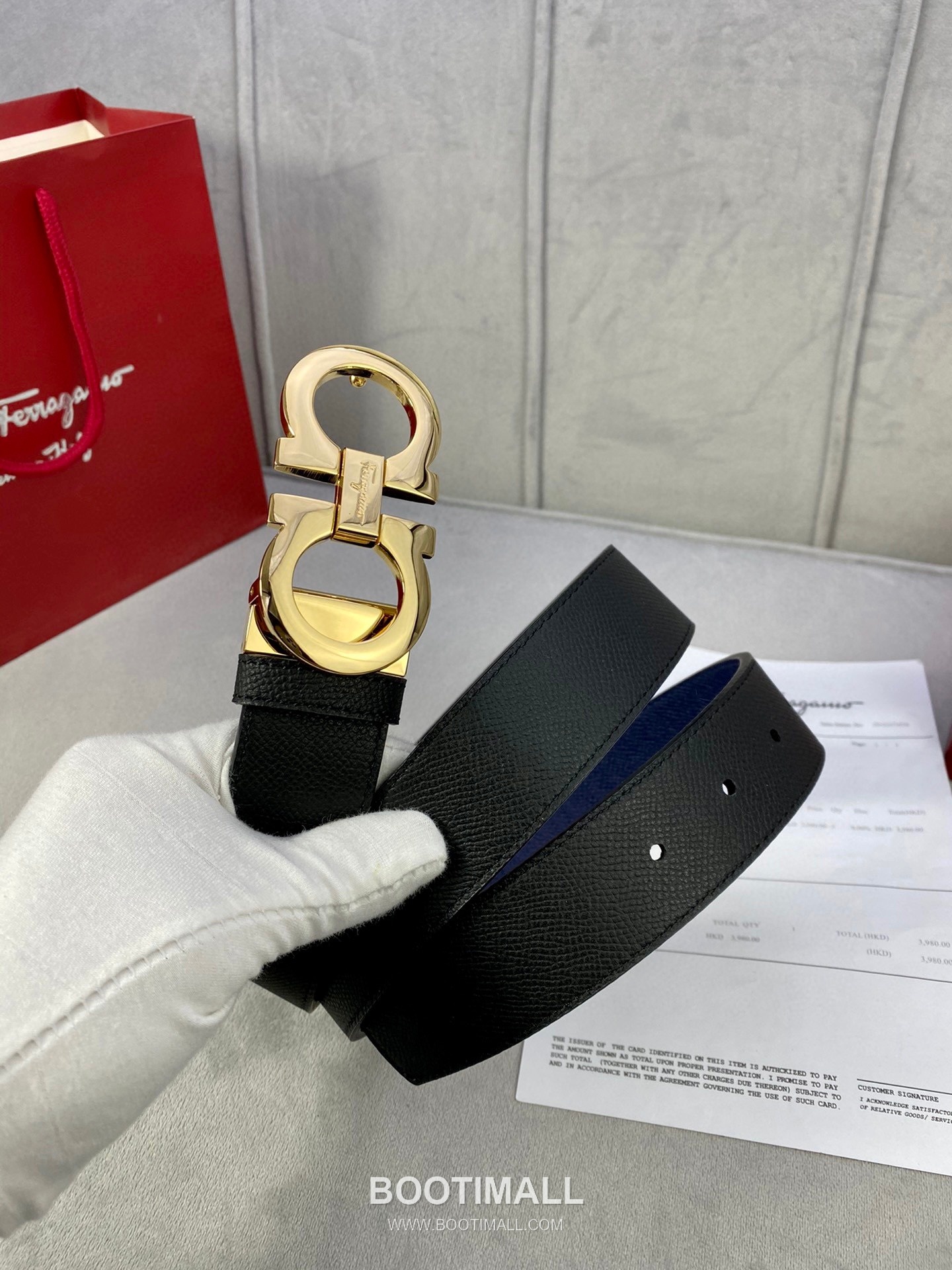 Ferragamo Gancini Calfskin Palm Grain Leather Reversible Belt with Gancini Buckle Palladium 페라가모 간치니 카프스킨 팜 그레인 레더 리버서블 벨트 간치니 버클 황동 베이스 팔라듐 피니시 3.5cm 7