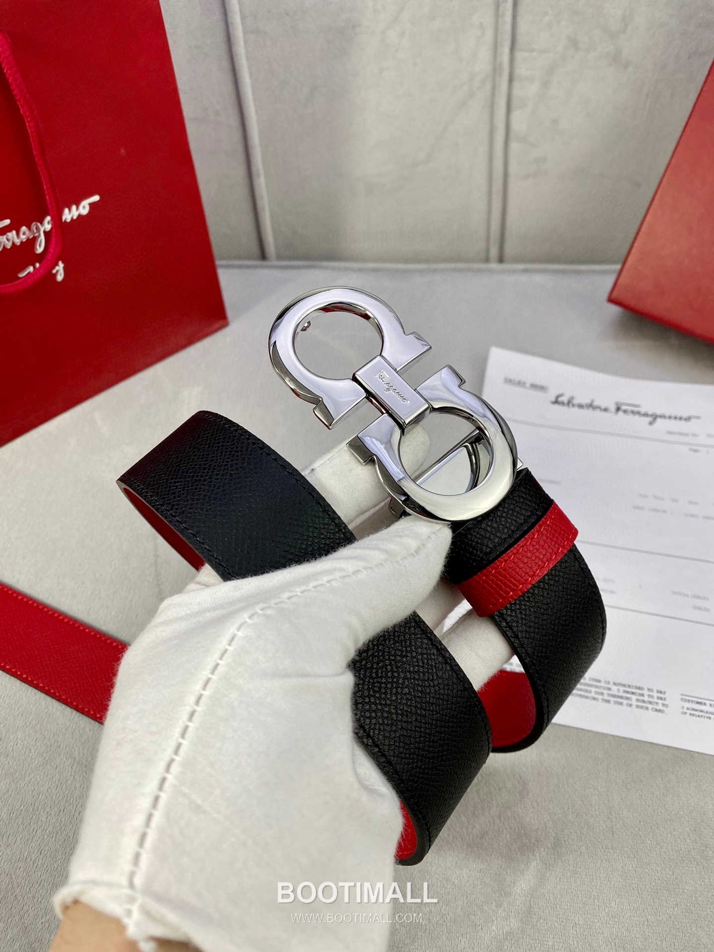 Ferragamo Gancini Calfskin Palm Grain Leather Reversible Belt with Gancini Buckle Palladium 페라가모 간치니 카프스킨 팜 그레인 레더 리버서블 벨트 간치니 버클 황동 베이스 팔라듐 피니시 3.5cm 2