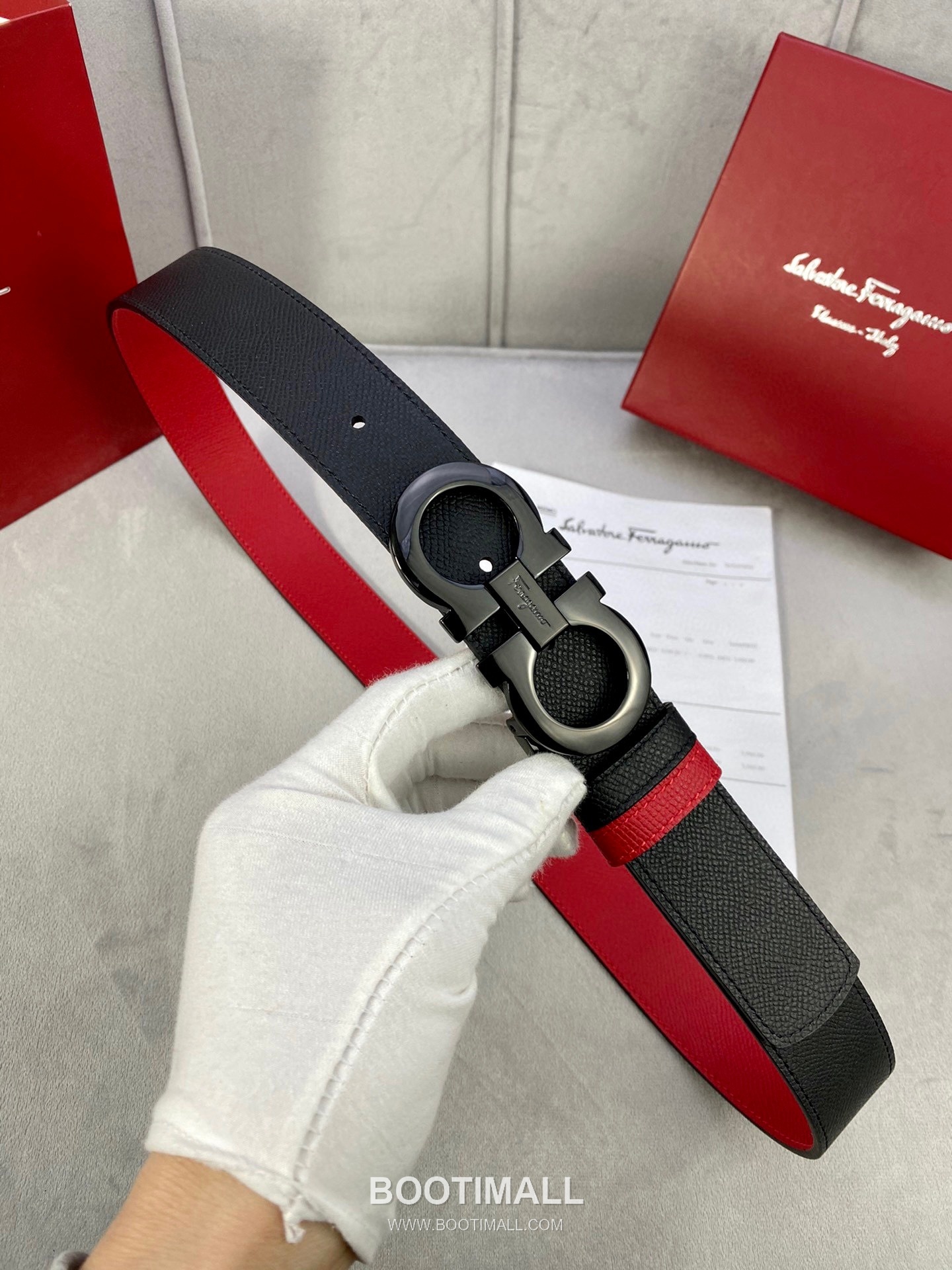 Ferragamo Gancini Calfskin Palm Grain Leather Reversible Belt with Gancini Buckle Palladium 페라가모 간치니 카프스킨 팜 그레인 레더 리버서블 벨트 간치니 버클 황동 베이스 팔라듐 피니시 3.5cm 5