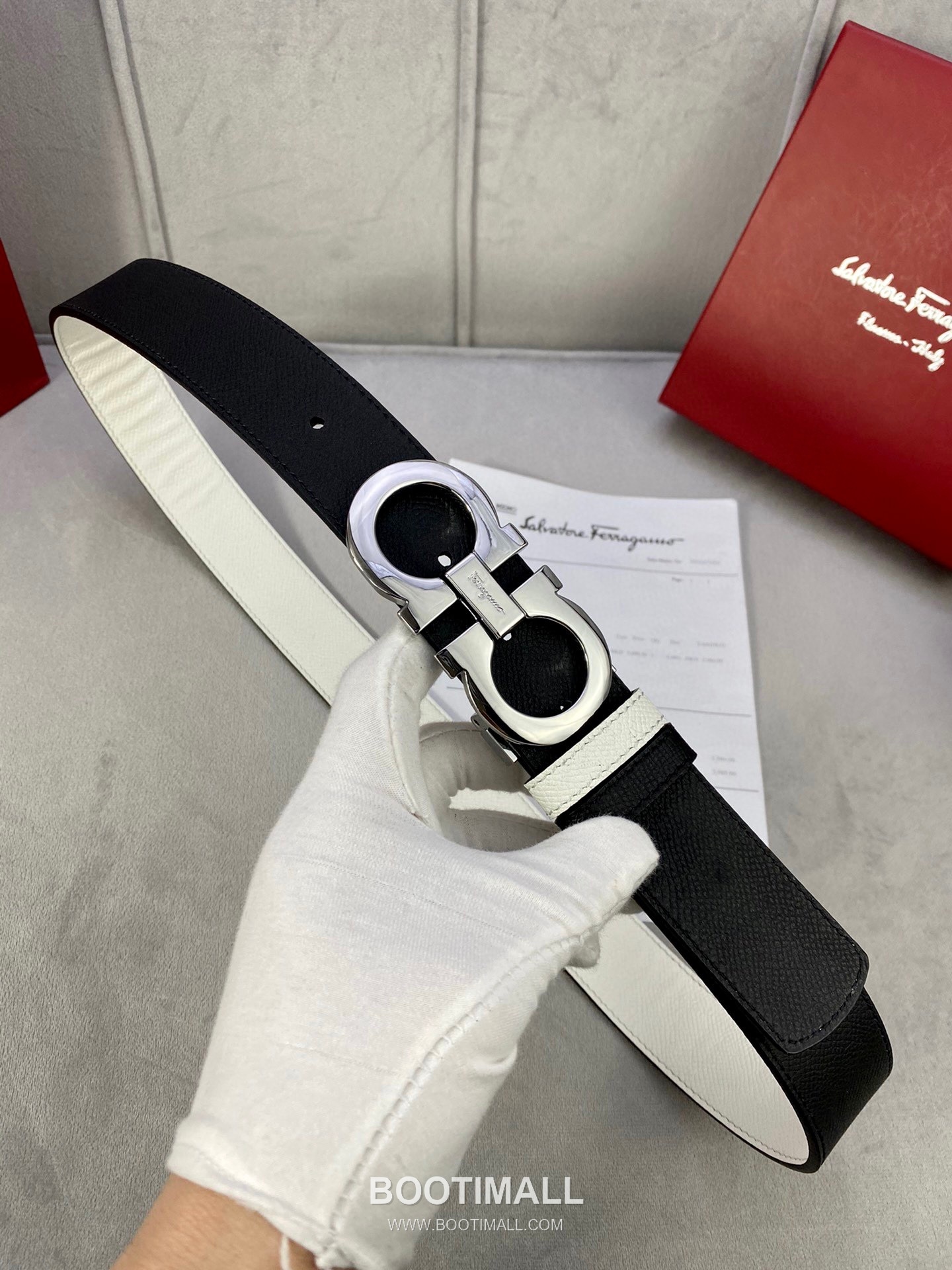 Ferragamo Gancini Calfskin Palm Grain Leather Reversible Belt with Gancini Buckle Palladium 페라가모 간치니 카프스킨 팜 그레인 레더 리버서블 벨트 간치니 버클 황동 베이스 팔라듐 피니시 3.5cm 9