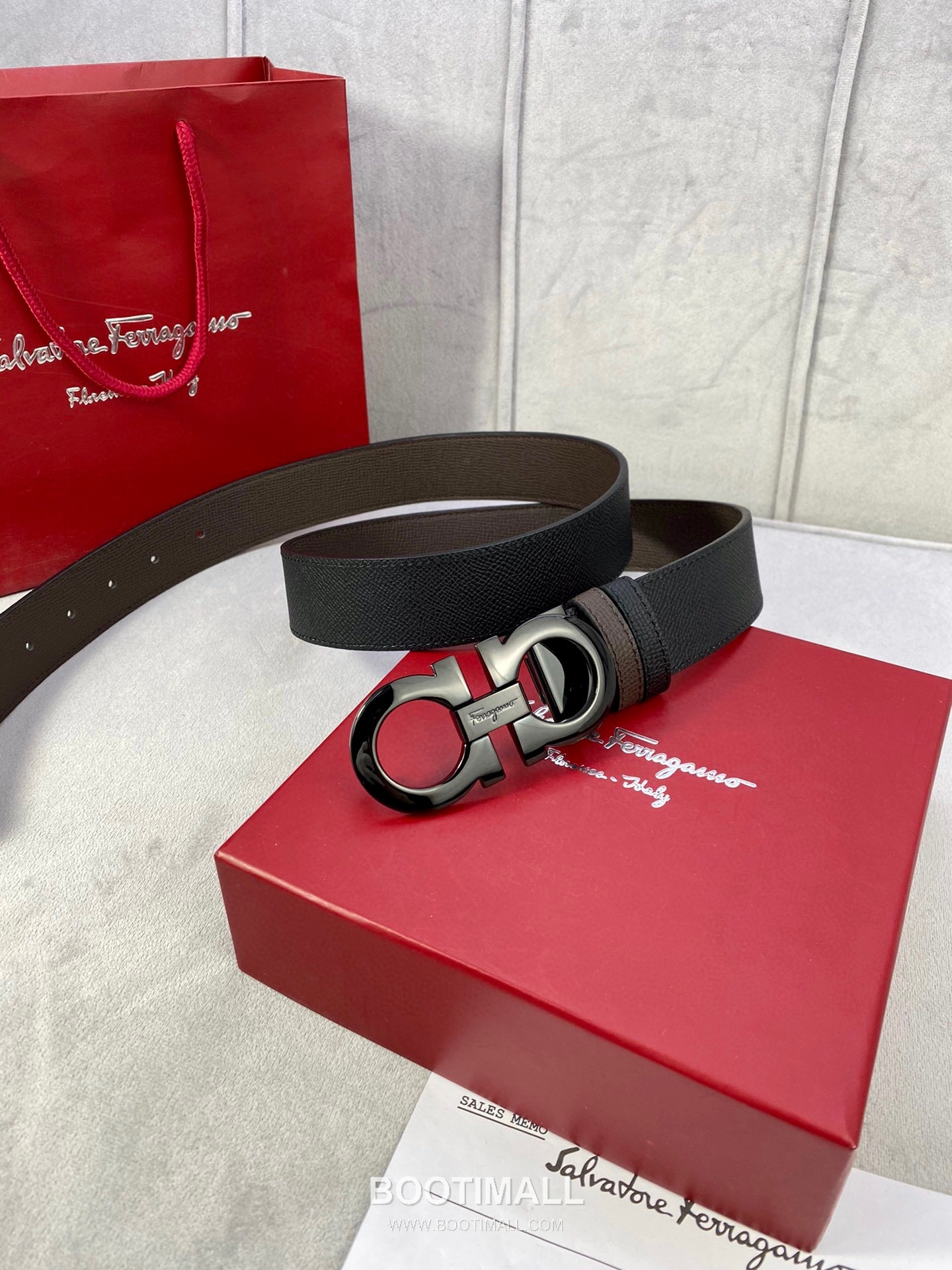 Ferragamo Gancini Calfskin Palm Grain Leather Reversible Belt with Gancini Buckle Palladium 페라가모 간치니 카프스킨 팜 그레인 레더 리버서블 벨트 간치니 버클 황동 베이스 팔라듐 피니시 3.5cm 7