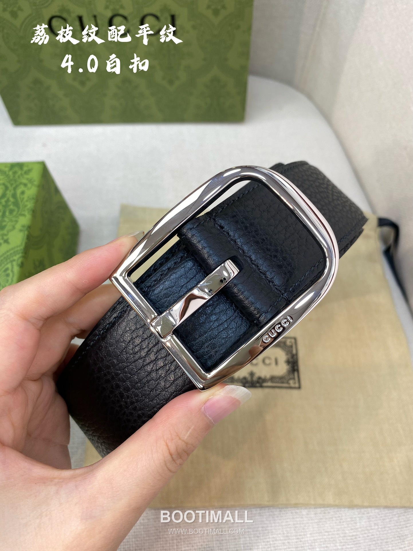 Gucci Calfskin Litchi Grain Leather Belt with Pin Buckle Palladium 구찌 카프스킨 리치 그레인 레더 벨트 핀 버클 황동 베이스 팔라듐 피니시 4.0cm 4