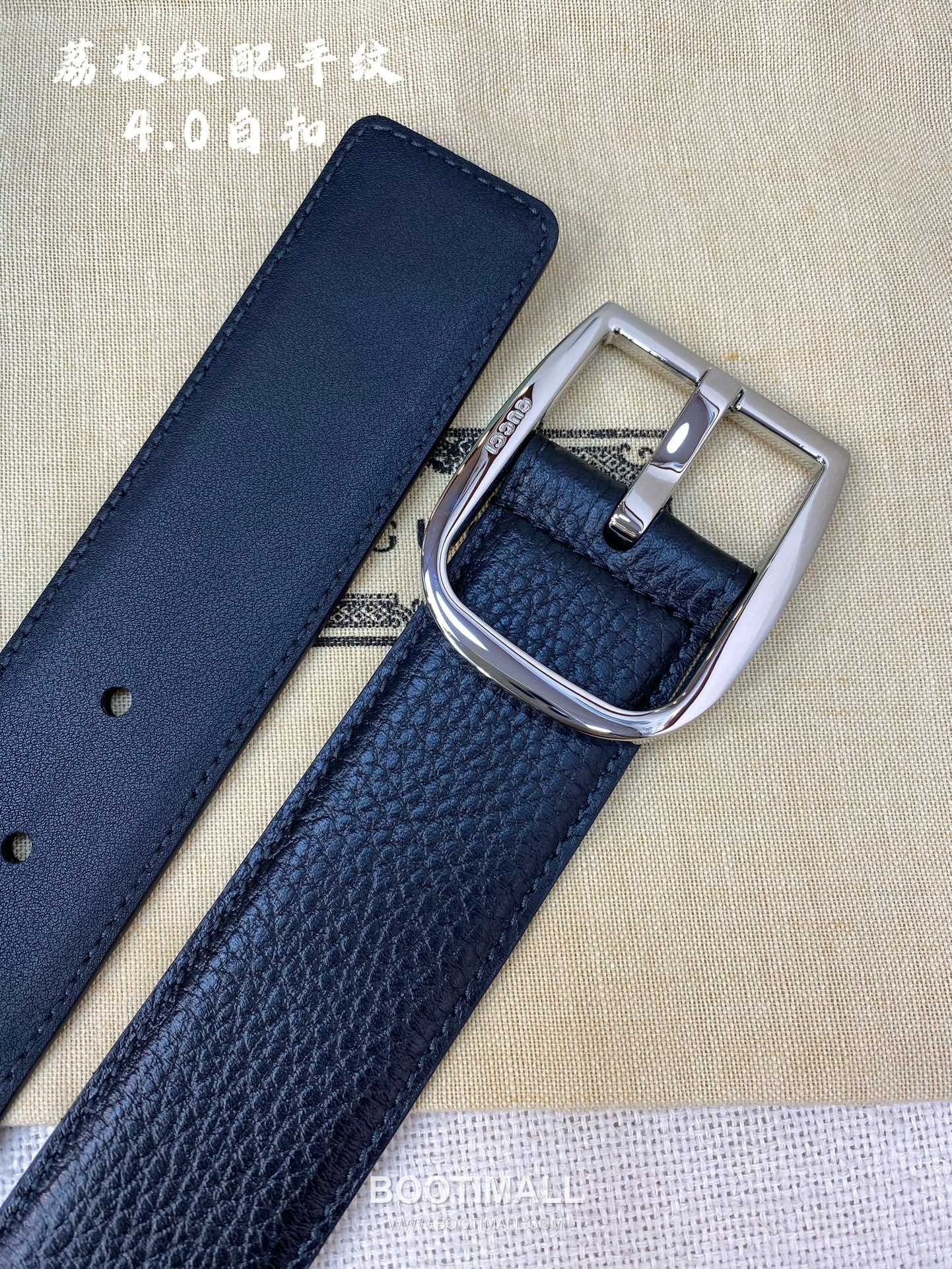 Gucci Calfskin Litchi Grain Leather Belt with Pin Buckle Palladium 구찌 카프스킨 리치 그레인 레더 벨트 핀 버클 황동 베이스 팔라듐 피니시 4.0cm 5