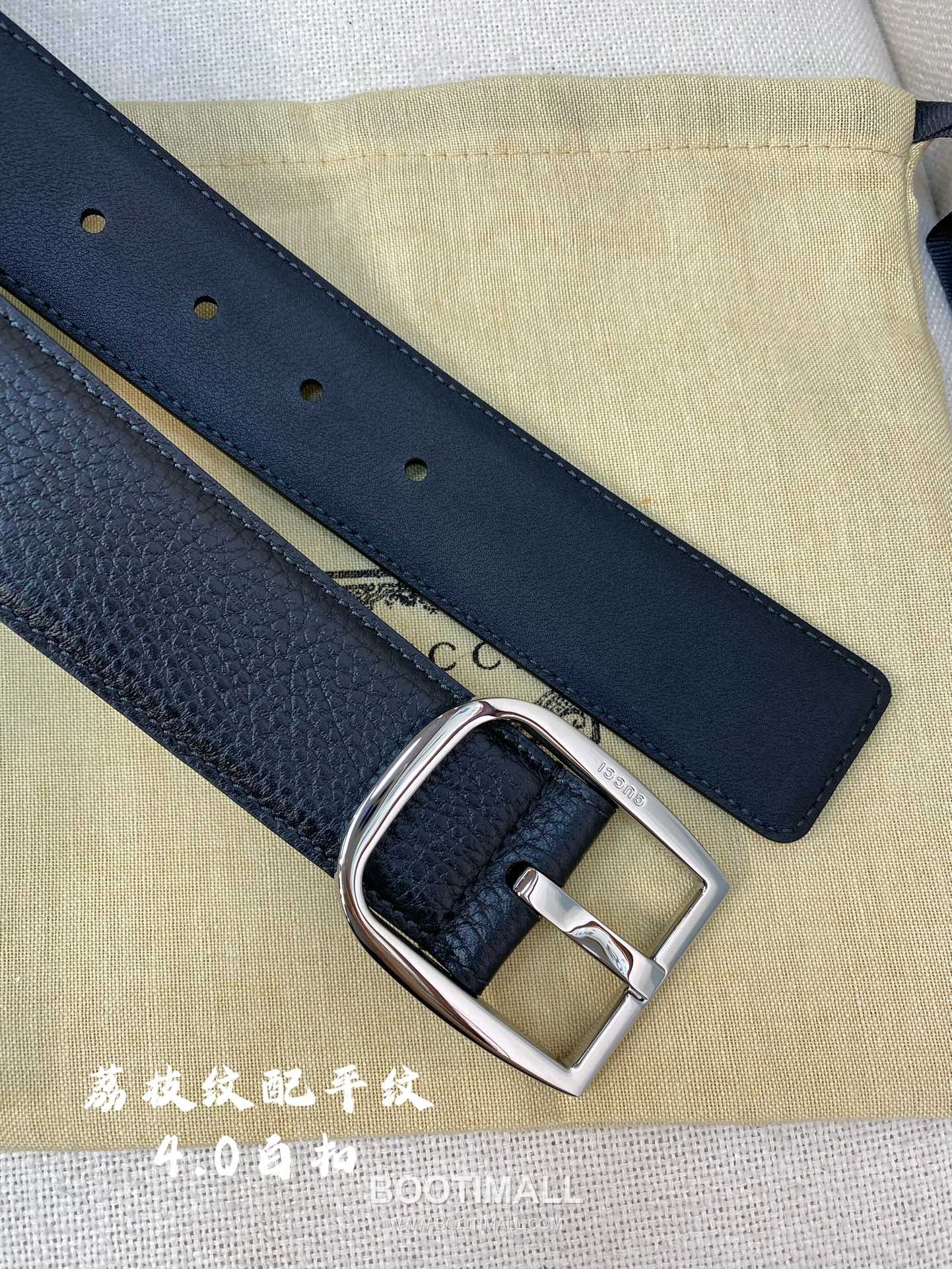 Gucci Calfskin Litchi Grain Leather Belt with Pin Buckle Palladium 구찌 카프스킨 리치 그레인 레더 벨트 핀 버클 황동 베이스 팔라듐 피니시 4.0cm 6