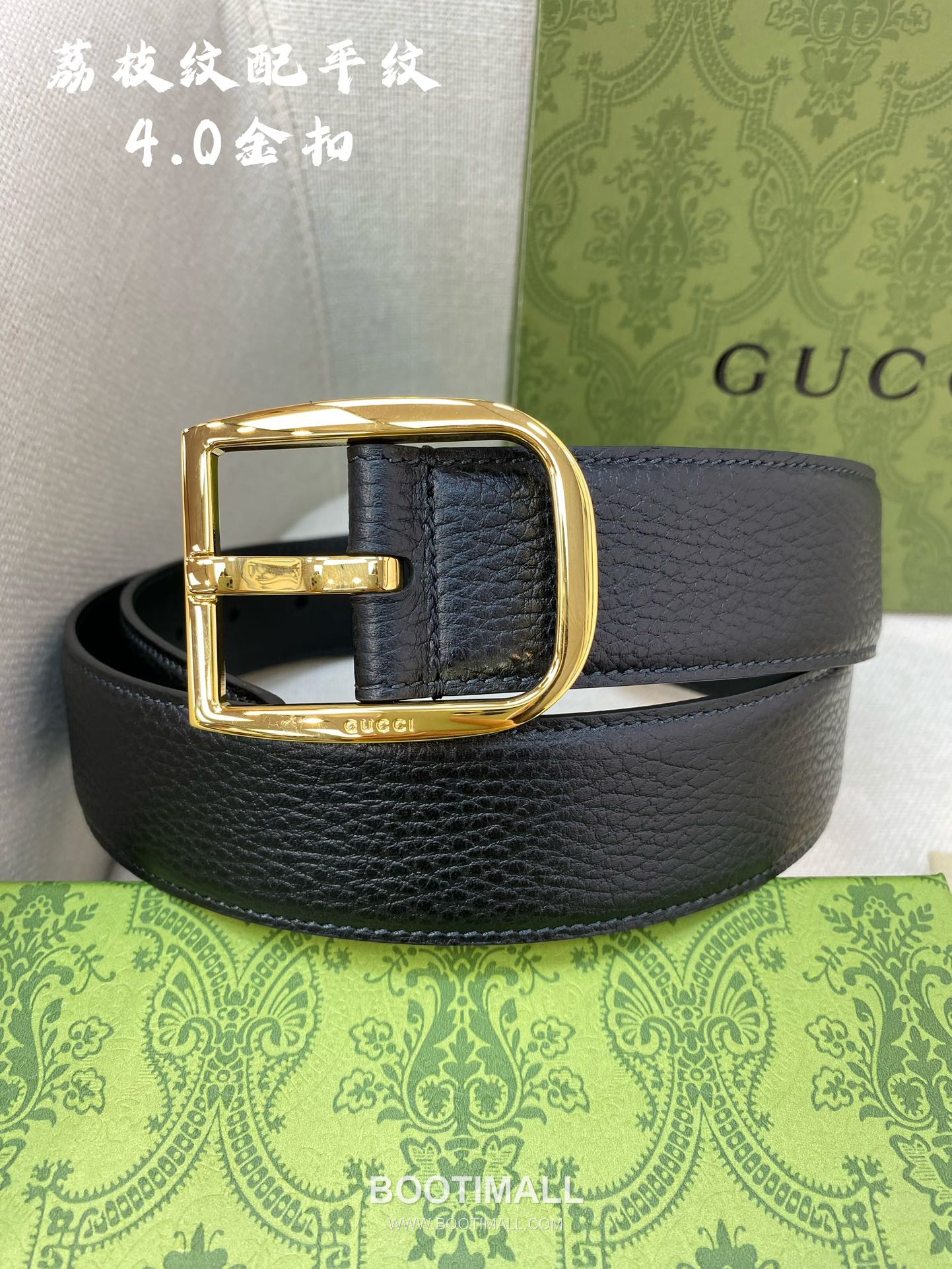 Gucci Calfskin Litchi Grain Leather Belt with Pin Buckle Palladium 구찌 카프스킨 리치 그레인 레더 벨트 핀 버클 황동 베이스 팔라듐 피니시 4.0cm 1