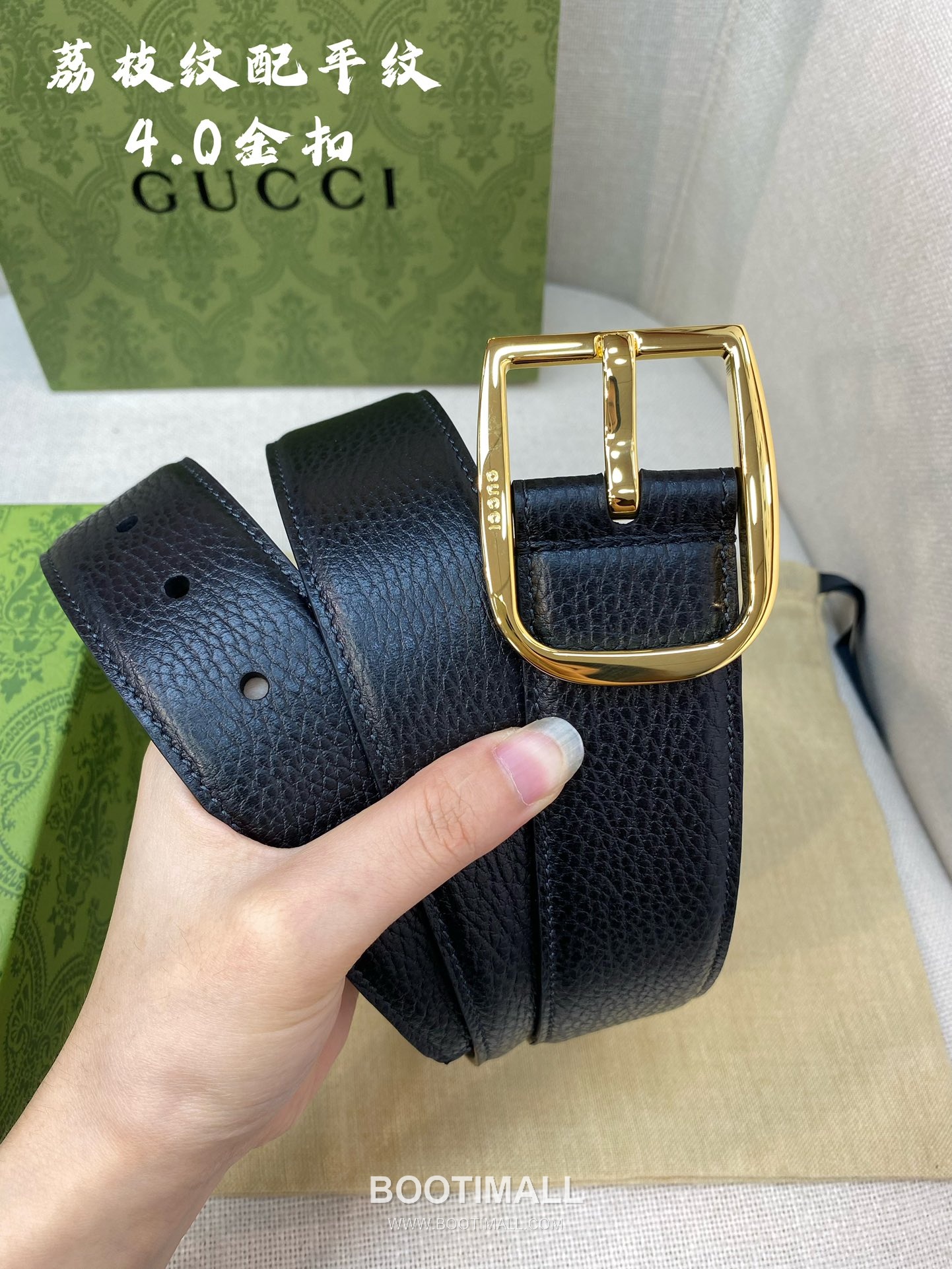 Gucci Calfskin Litchi Grain Leather Belt with Pin Buckle Palladium 구찌 카프스킨 리치 그레인 레더 벨트 핀 버클 황동 베이스 팔라듐 피니시 4.0cm 2